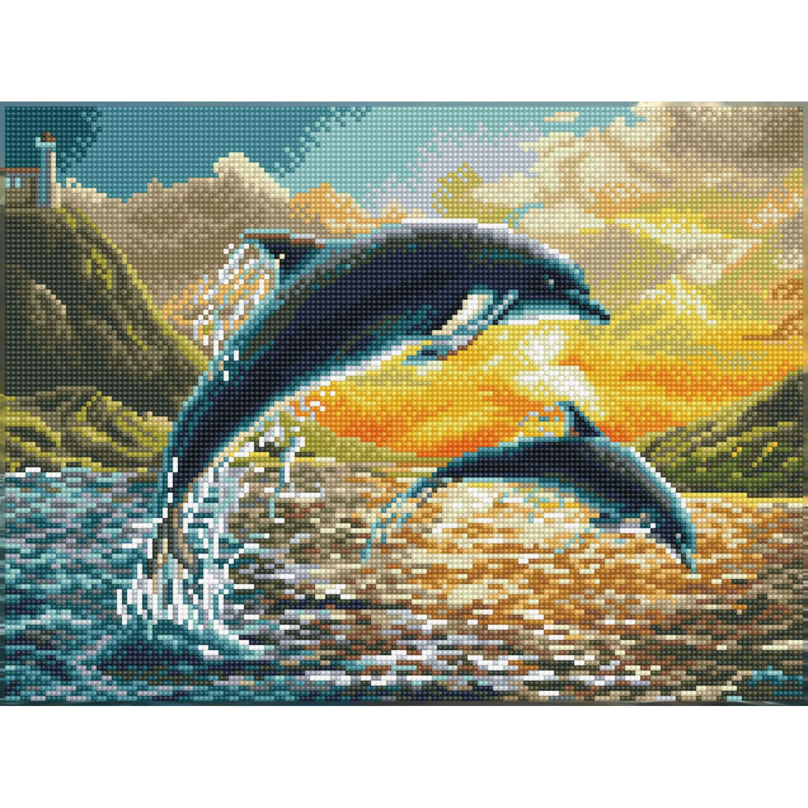 Dolphins Family At Sunset - Diamond Paintings 