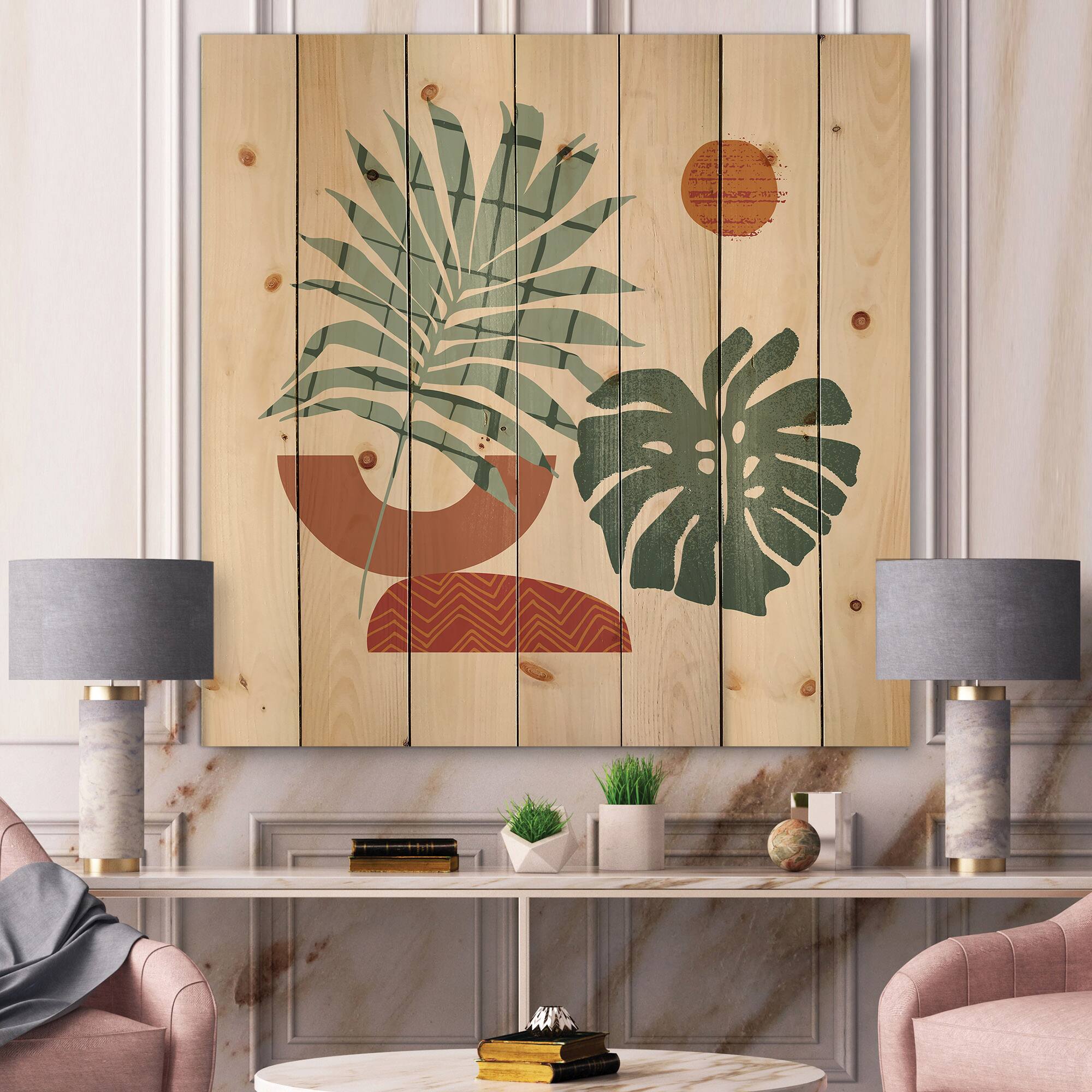 Designart - Moon & Sun Shapes In Retro Green & Terracotta Tone