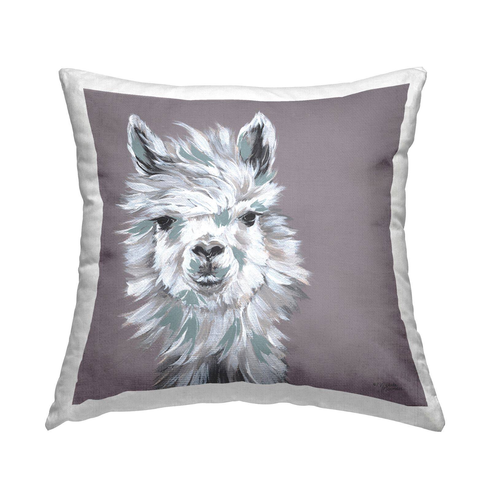 Stupell Industries Fluffy Farm Llama Breezy Wise Gaze Throw Pillow, 18" x 18"