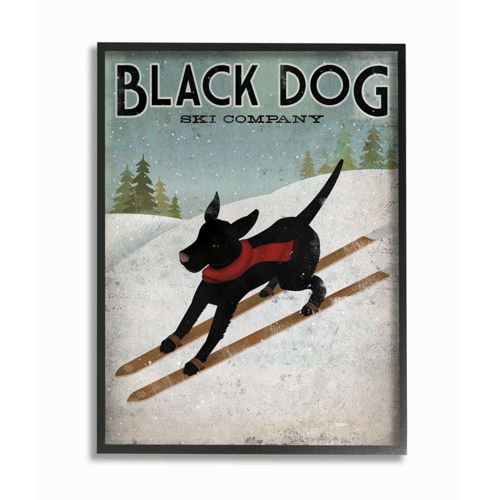 Stupell Industries Black Dog Ski Company Wall Art in Black Frame