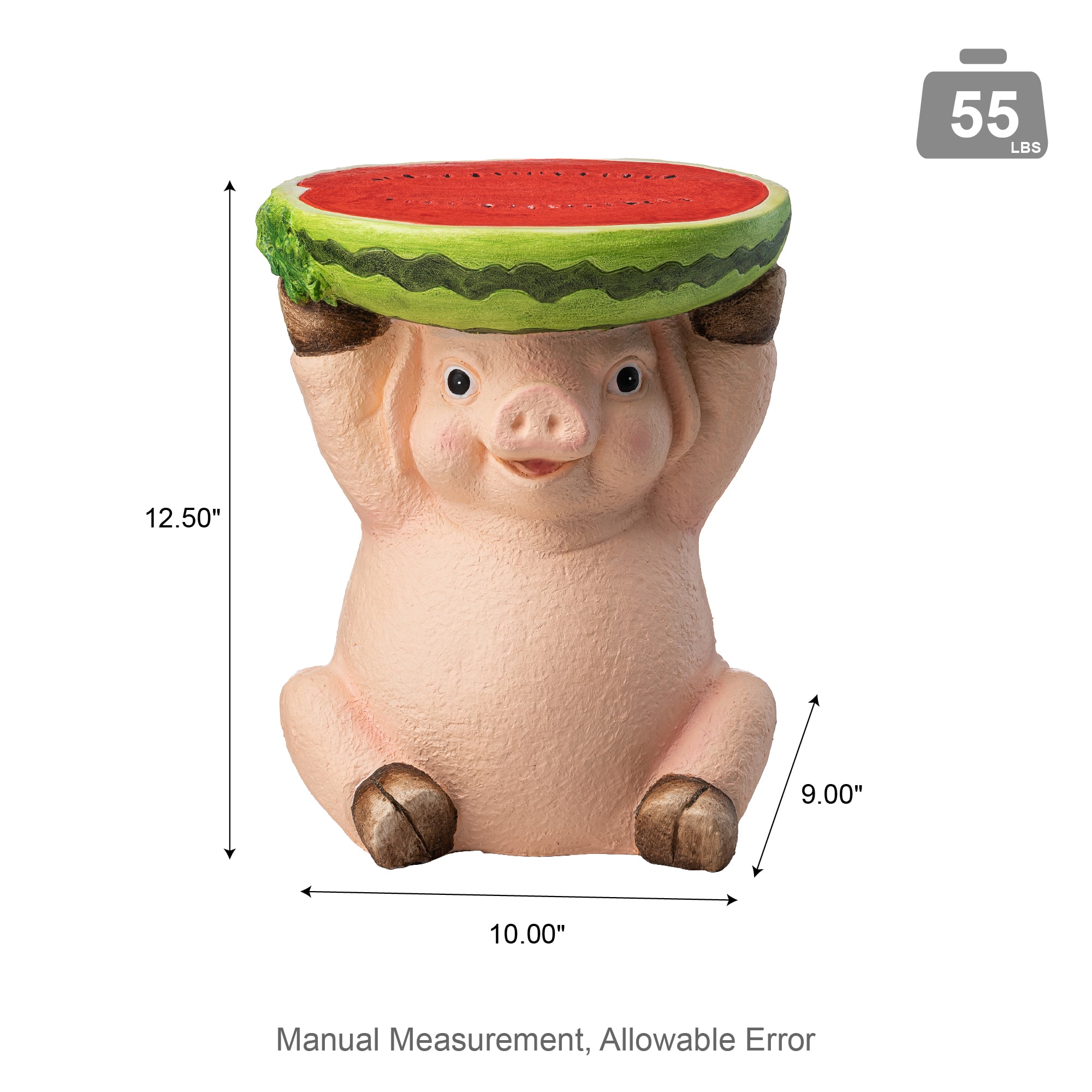 Glitzhome&#xAE; 12.5&#x22; Pig Holding a Watermelon Decorative Garden Stool