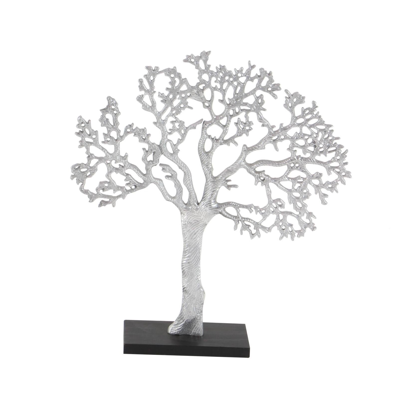 19&#x22; Silver Aluminum &#x26; Wood Tree-Inspired Contemporary Sculpture