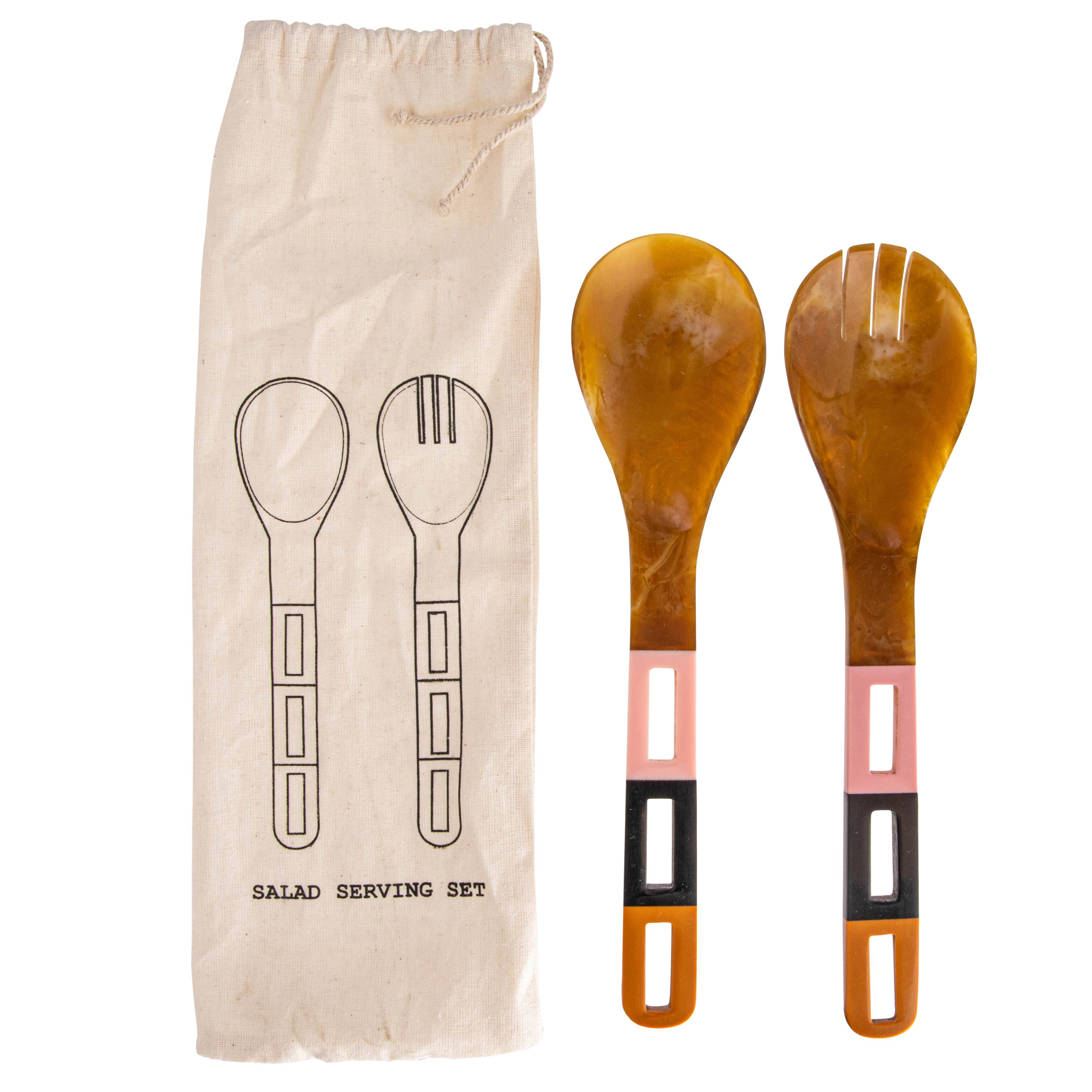 Hello Honey&#xAE; Multicolor Vintage Salad Server Set in Drawstring Bag