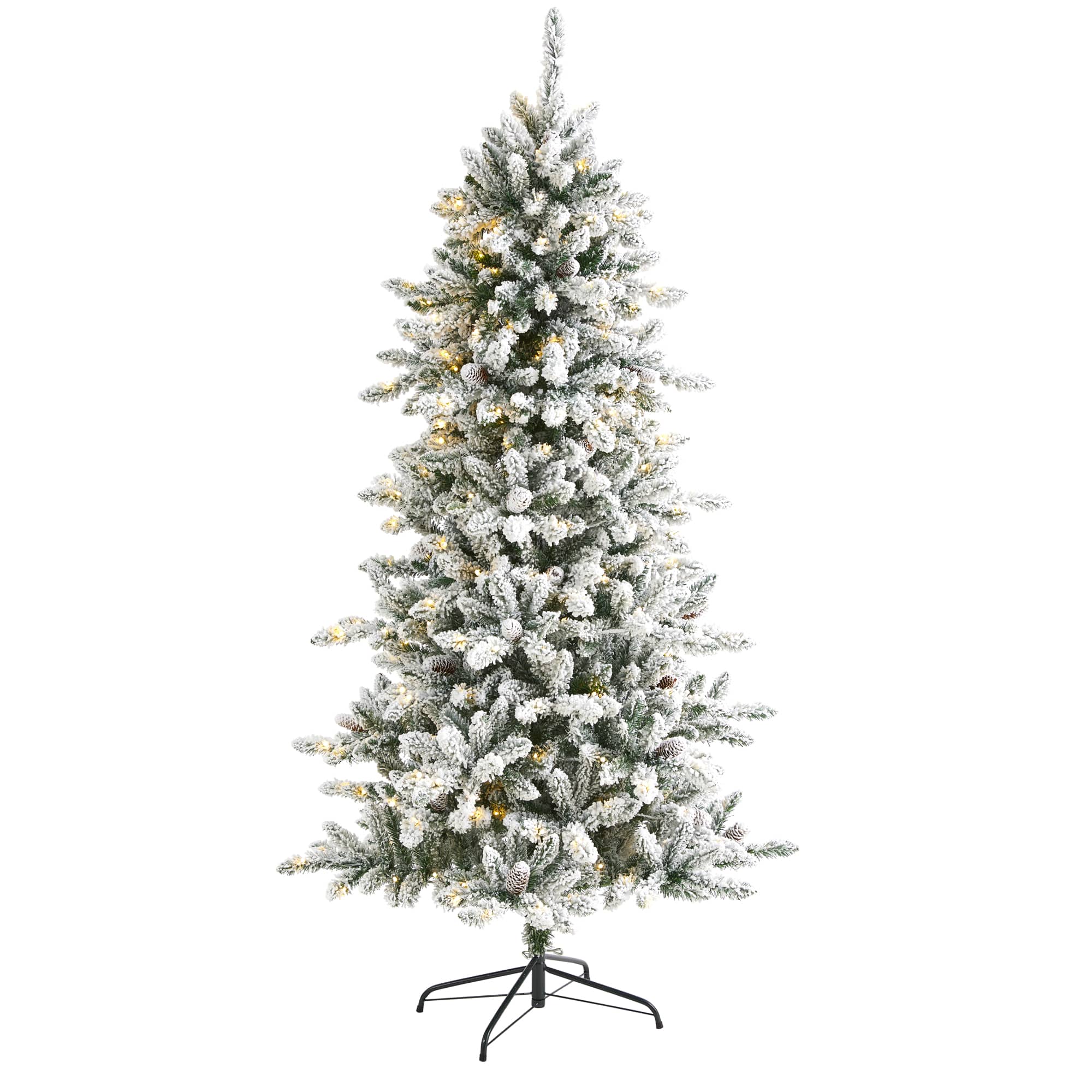 6.5ft. Pre-Lit Flocked Livingston Fir Pinecones Artificial Christmas Tree with Clear Warm LED Lights