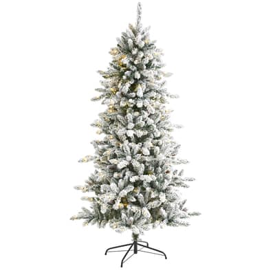 6.5ft. Pre-Lit Flocked Livingston Fir Pinecones Artificial Christmas ...