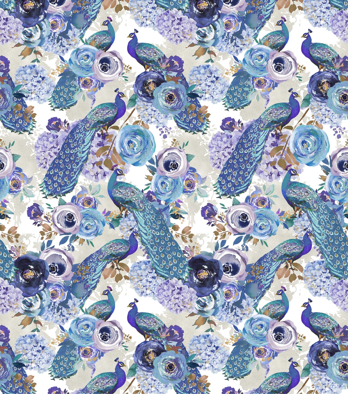 Suzanne Nicoll Blue Peacock Toss Cotton Fabric