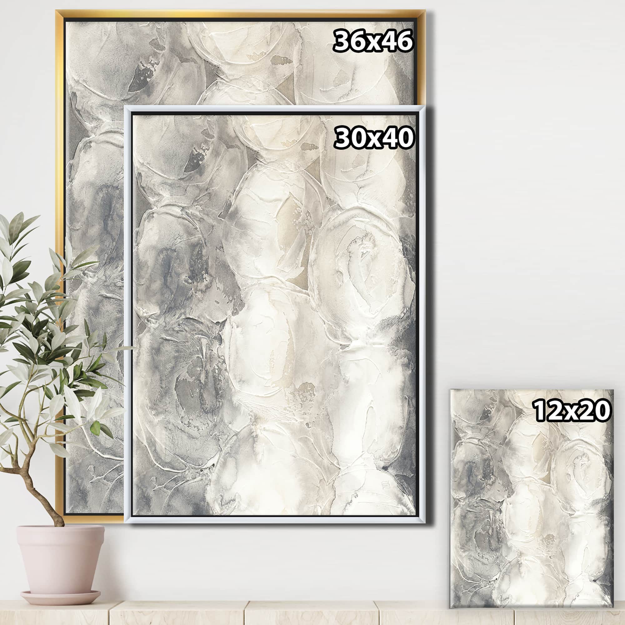Designart - Gray Circles I - Modern & Contemporary Canvas in Gold Frame