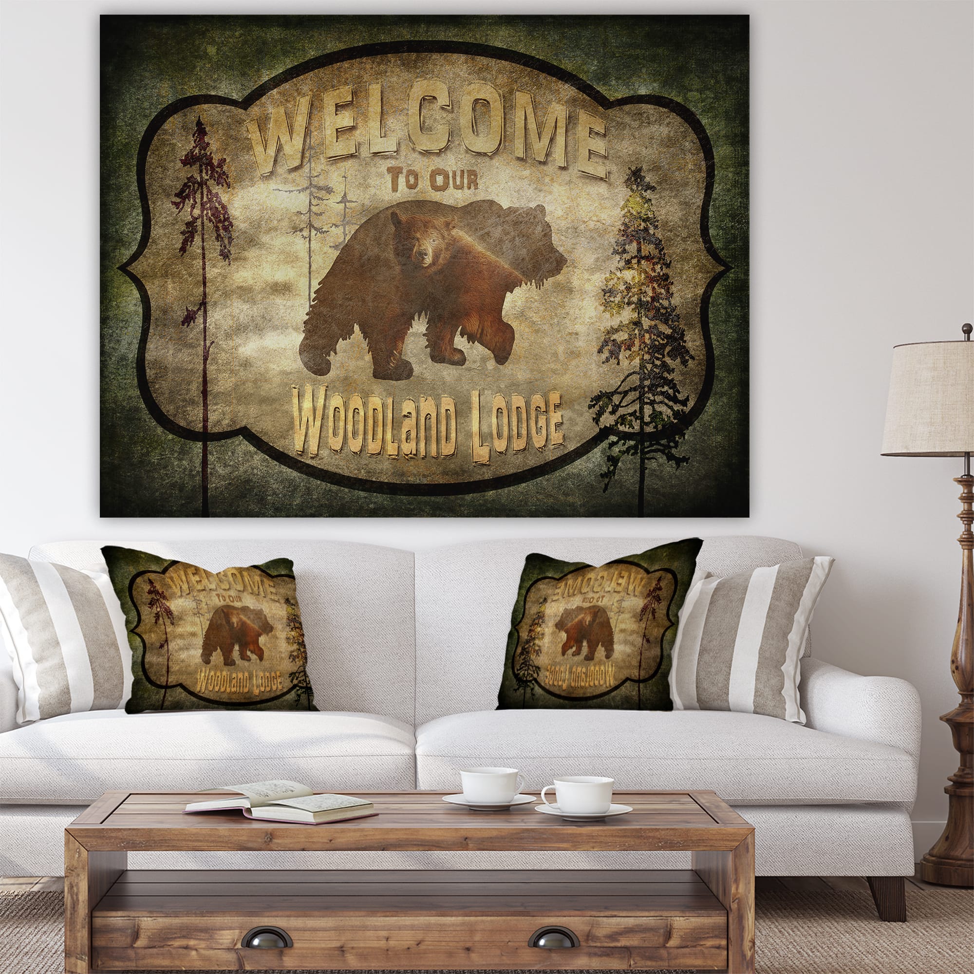 Designart - Welcome_Lodge Bear - Cottage Canvas Art Print