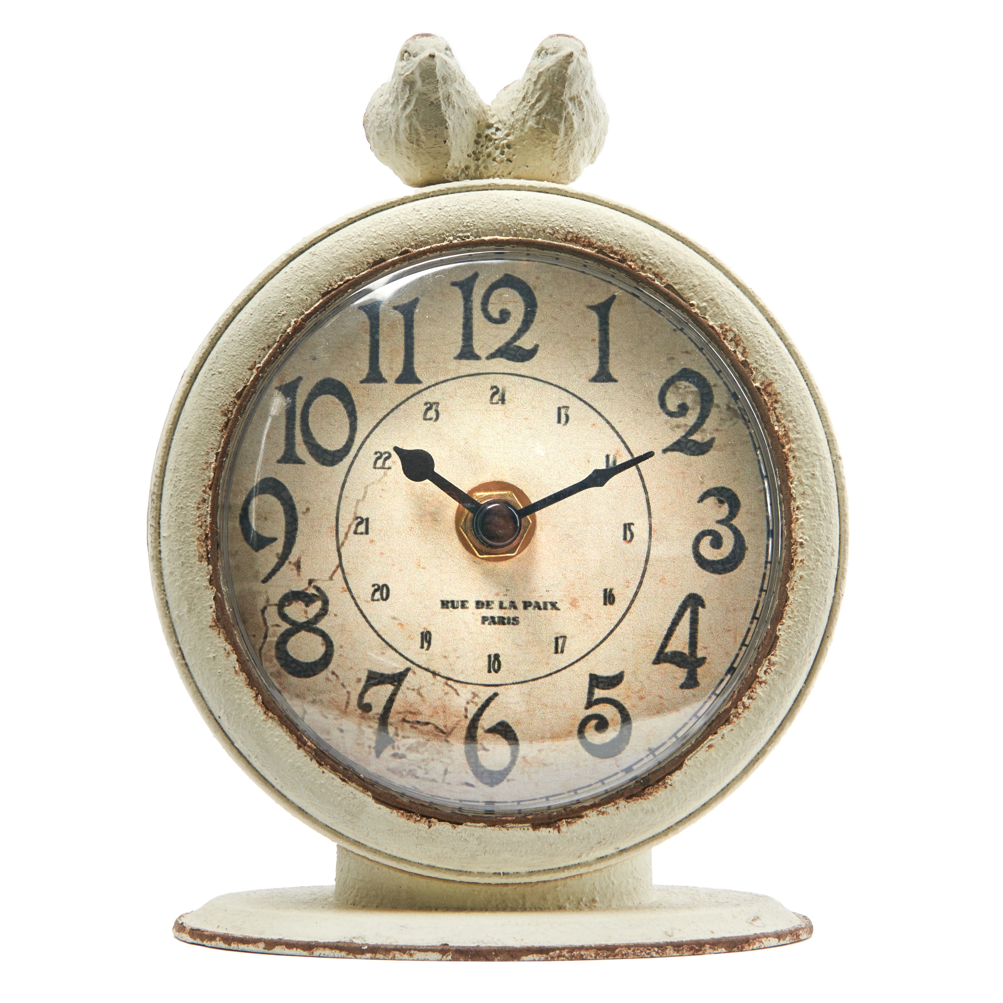 6" Vintage Pewter Mantel Clock with Birds
