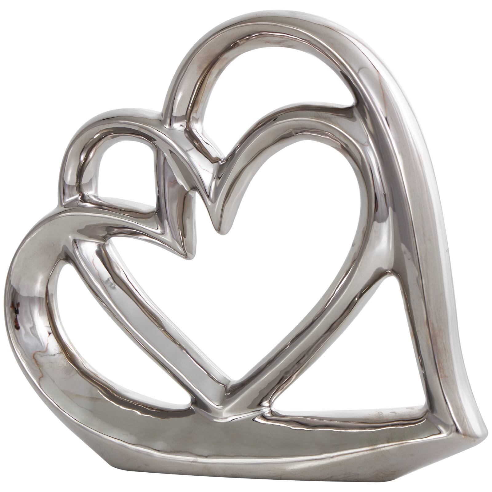10" Silver Ceramic Heart Abstract Overlapping Sculpture