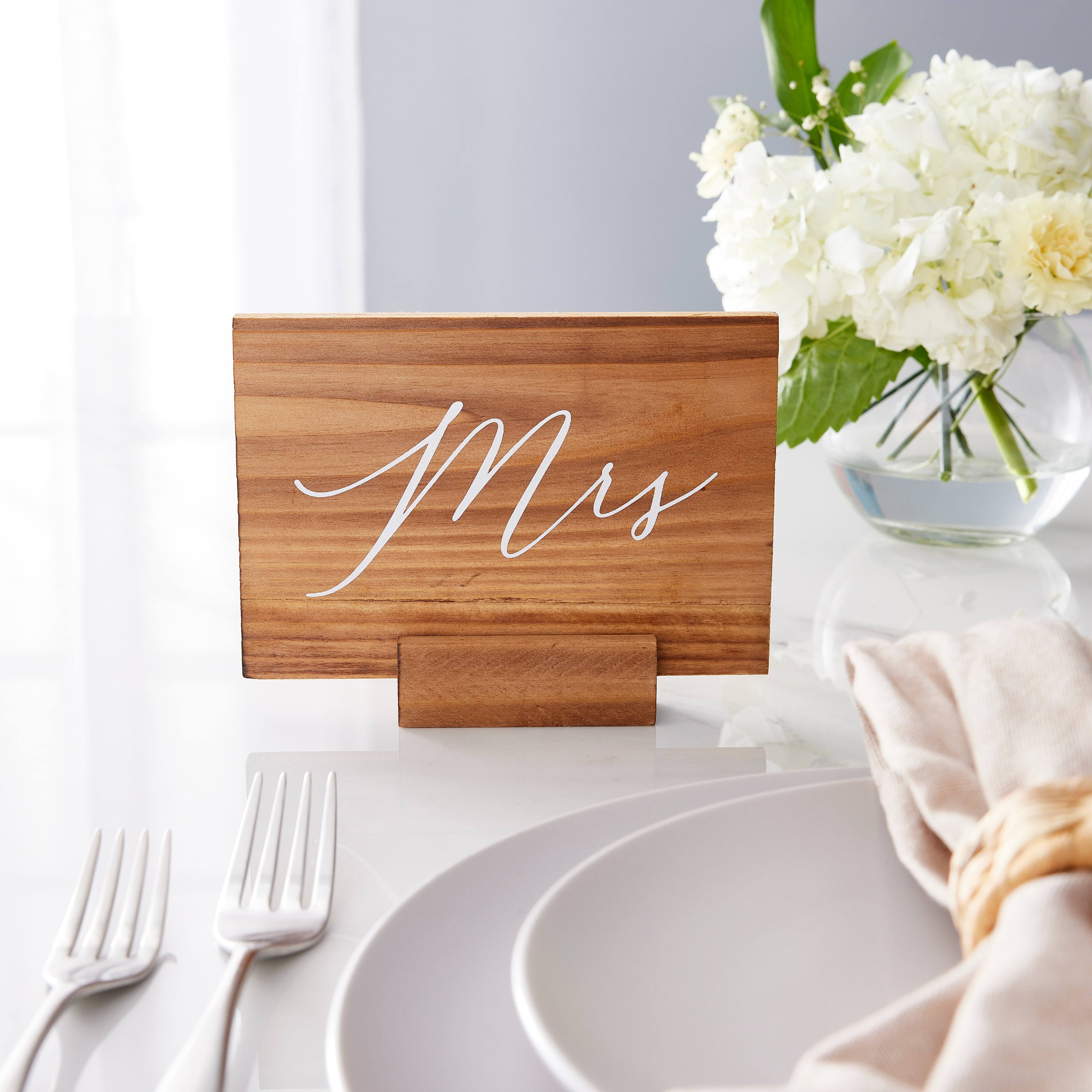 Small Mrs. Wooden Table Seating Sign with Base by Celebrate It™