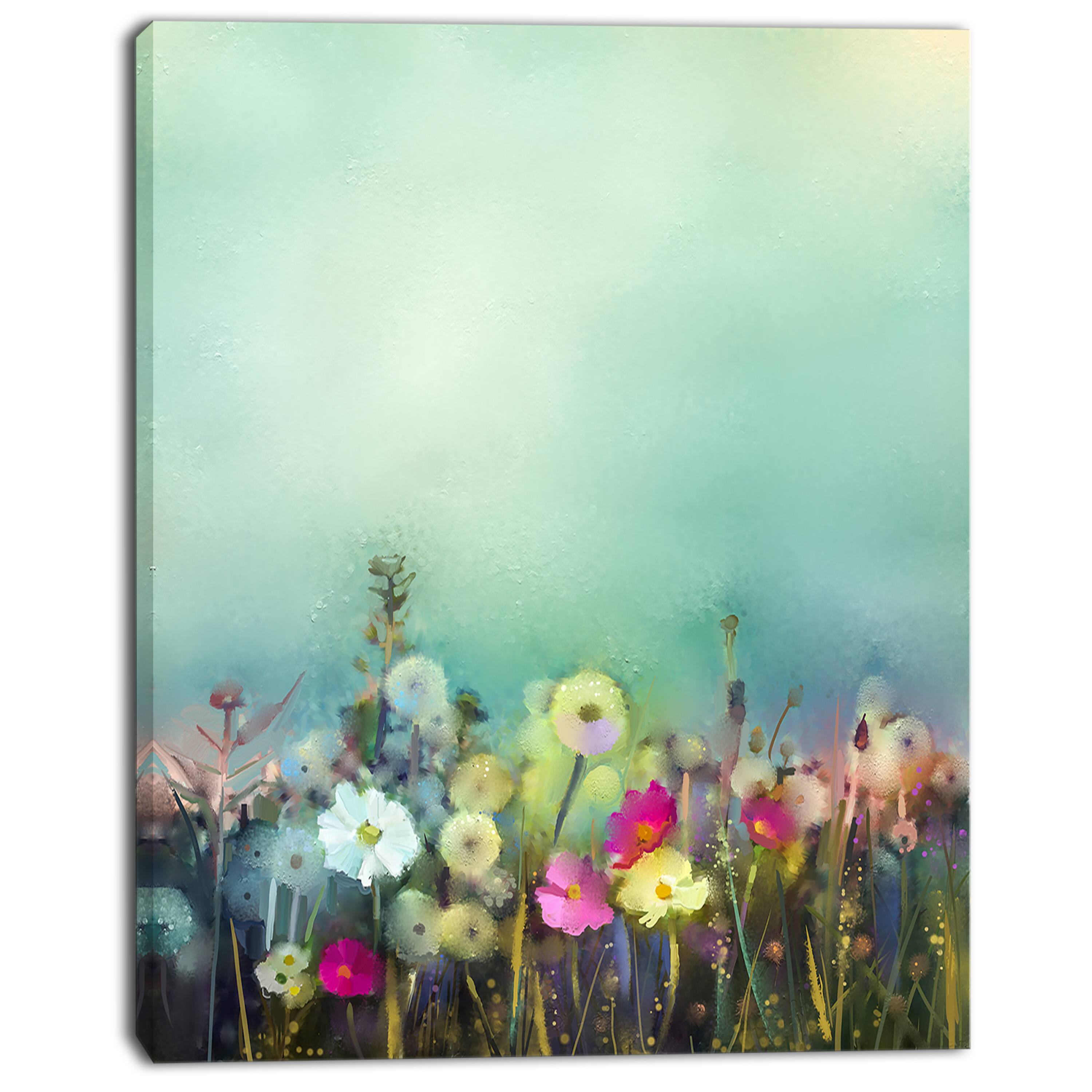 Designart - Dandelion Poppy and Daisy Flowers - Floral Canvas Art Print