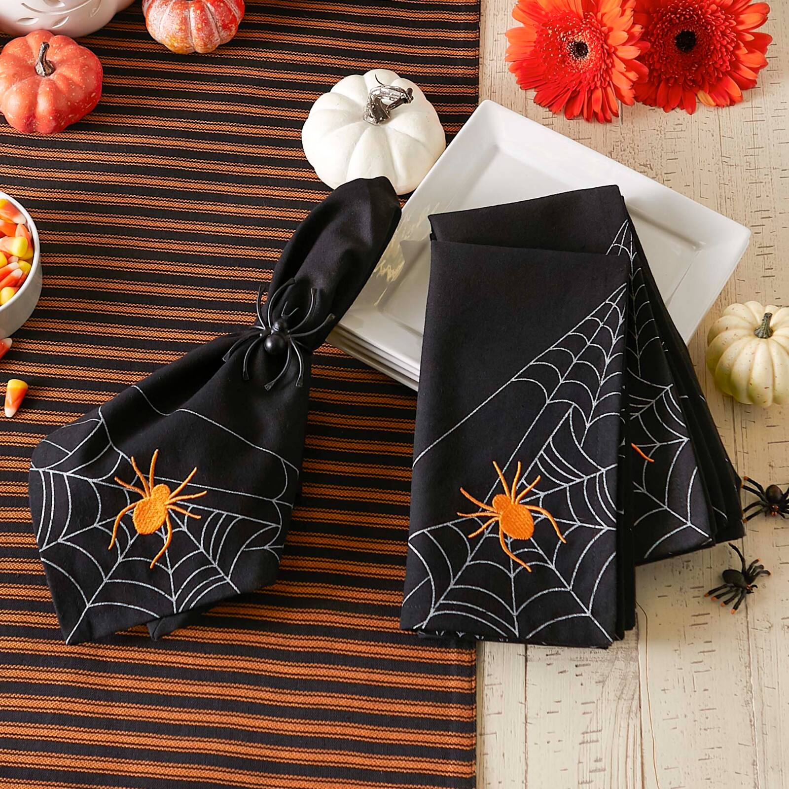 DII&#xAE; Spooky Spiderweb Embellished Dinner Napkins, 4ct.