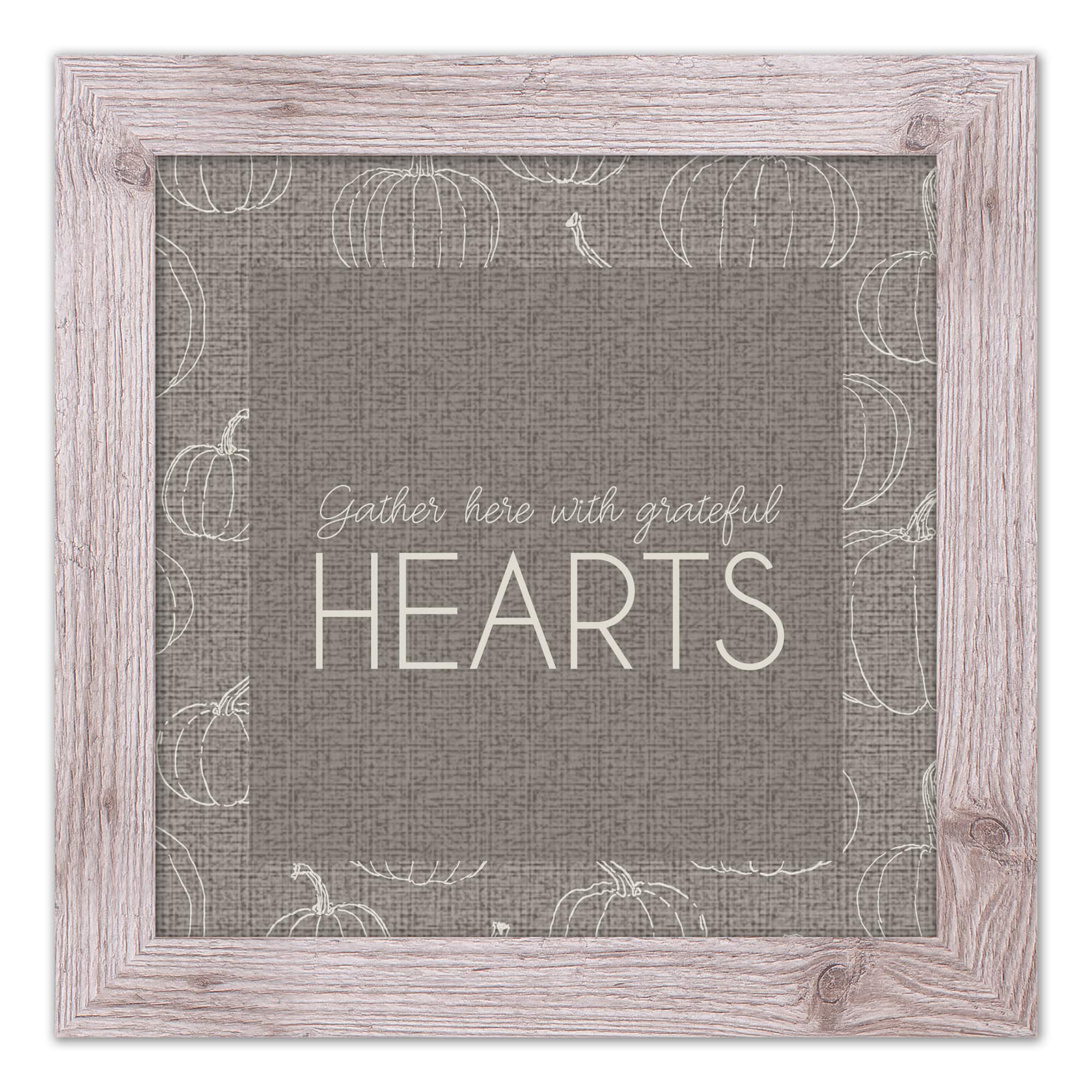 Gray Grateful Hearts Print in Western White Frame