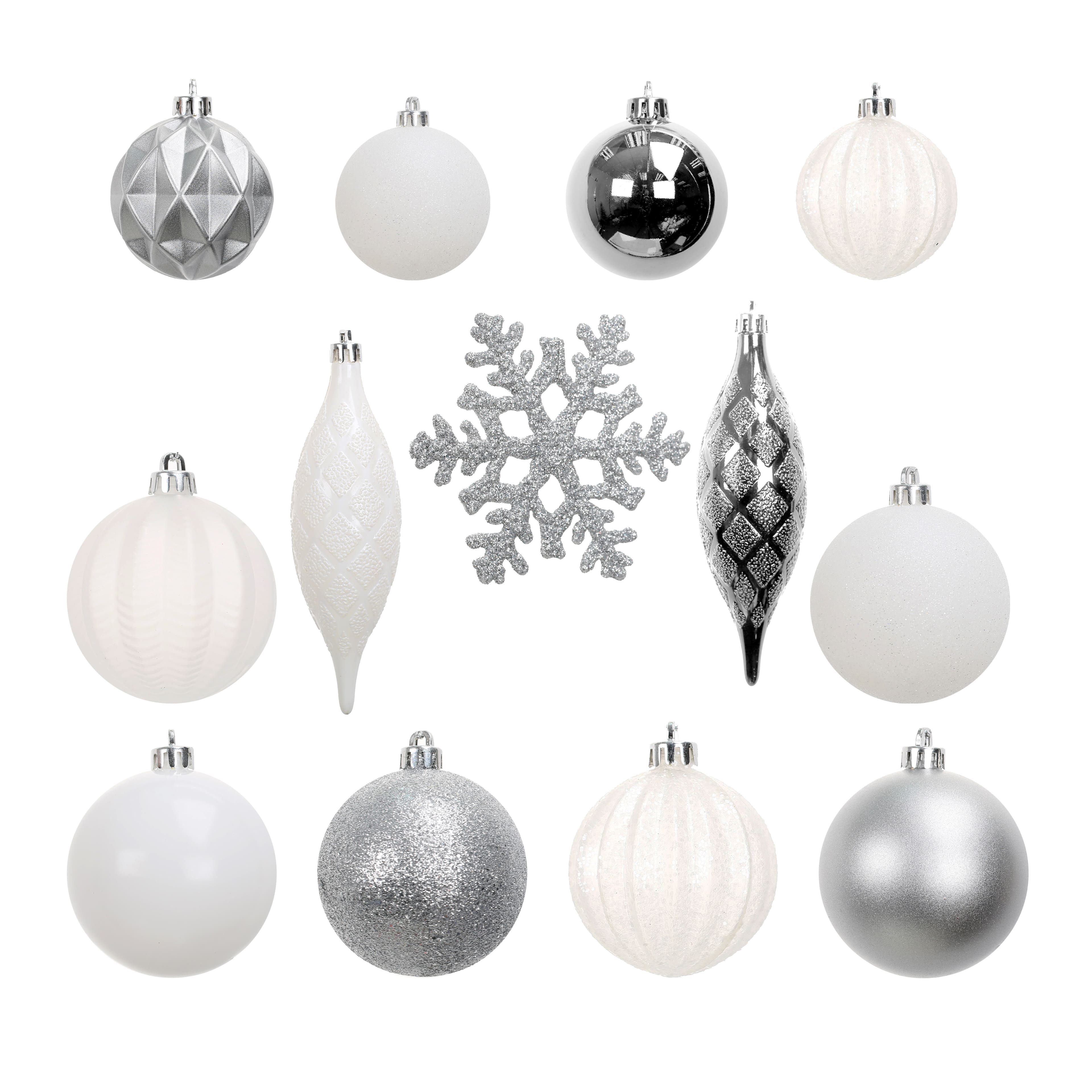 40 Pack Silver Mixed Shatterproof Ornaments by Ashland&#xAE;