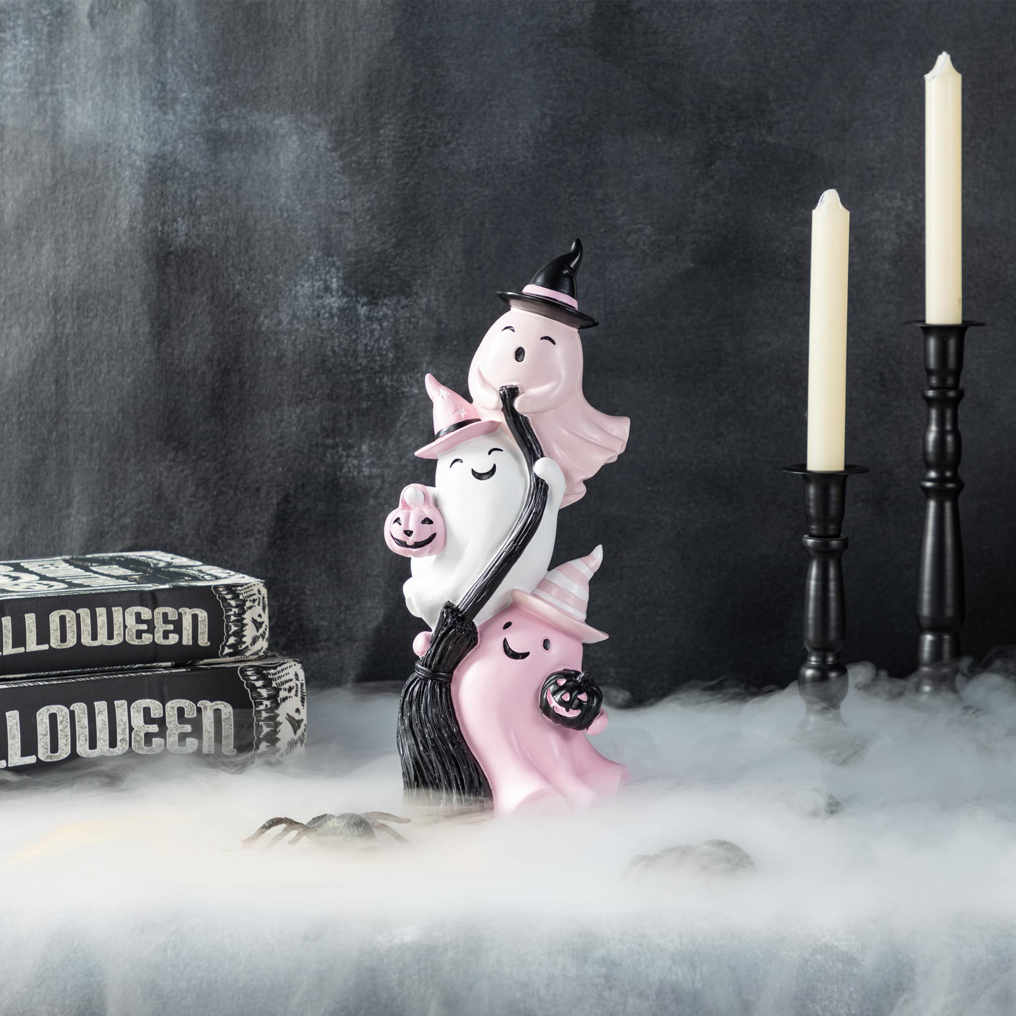Glitzhome&#xAE; 13&#x22;H Pink Halloween Polyresin Stacked Ghost Table Decor