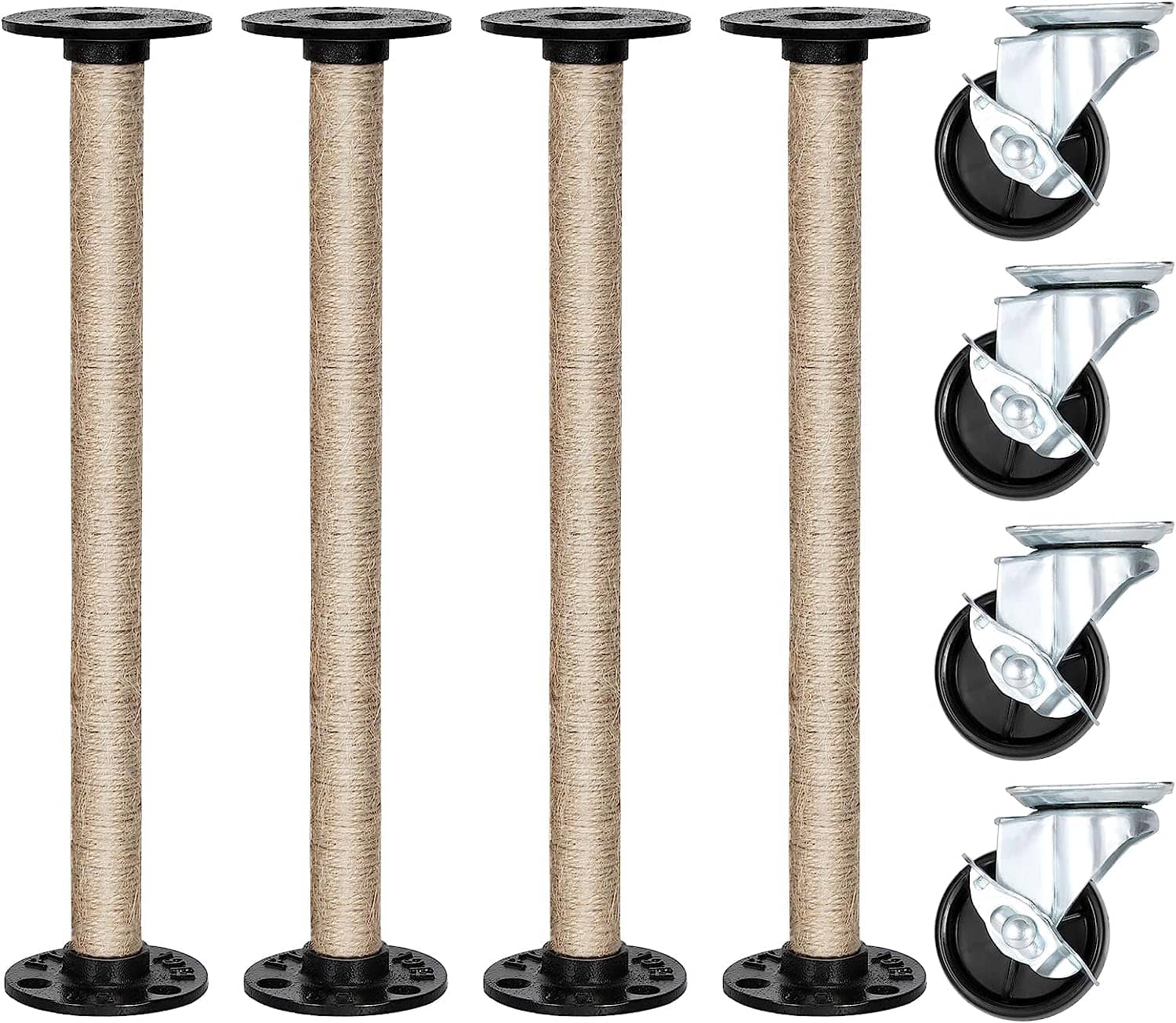 NEX™ Brown Industrial Pipe Metal Table Legs with Casters, 4ct.