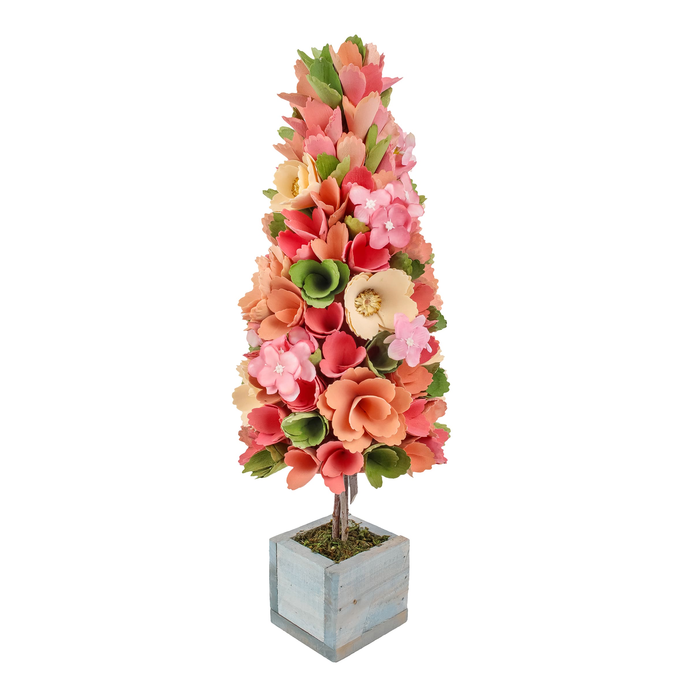 19" Pastel Colors Spring Floral Cone Tree
