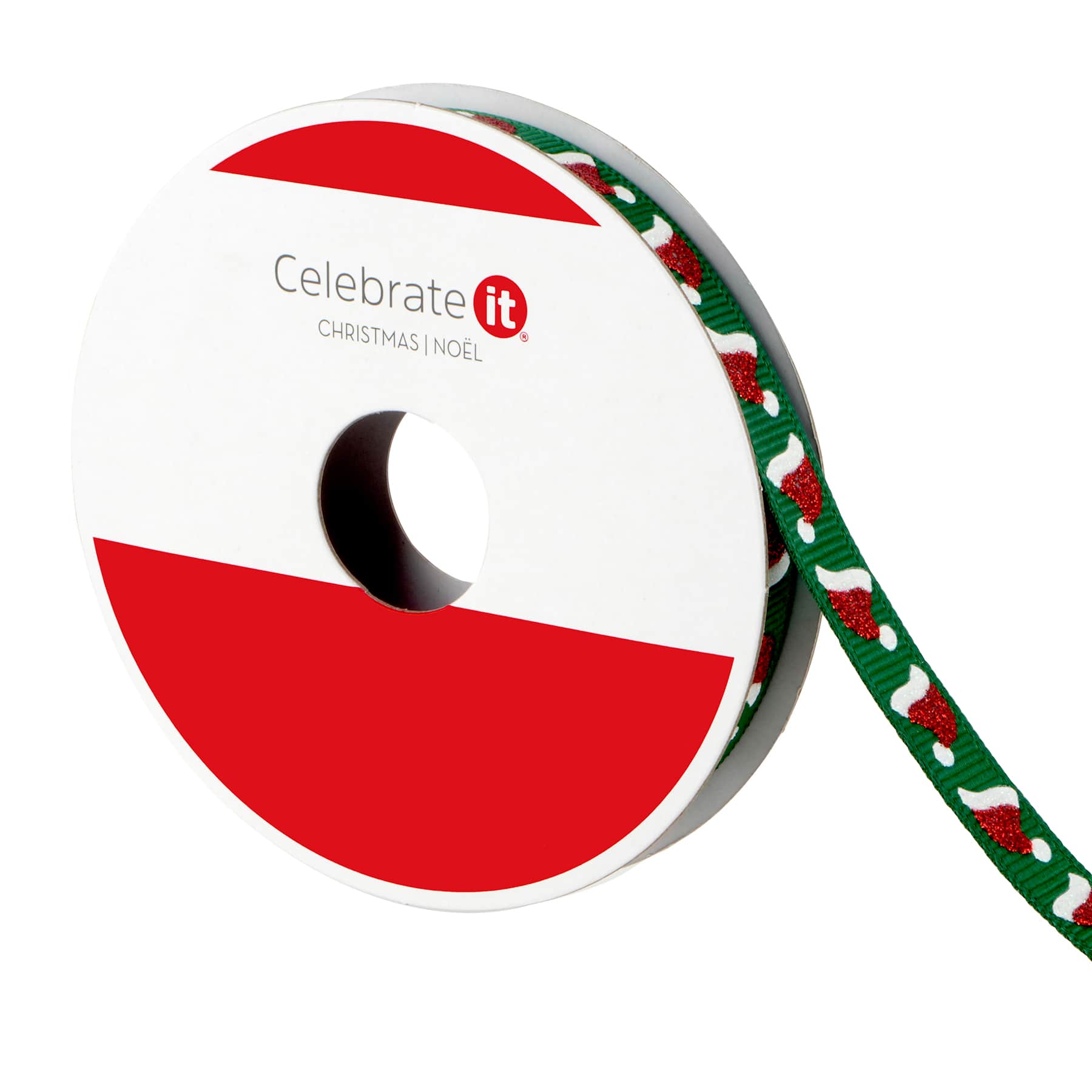 3/8&#x22; x 12ft. Green Santa Hats Ribbon by Celebrate It&#xAE; Christmas