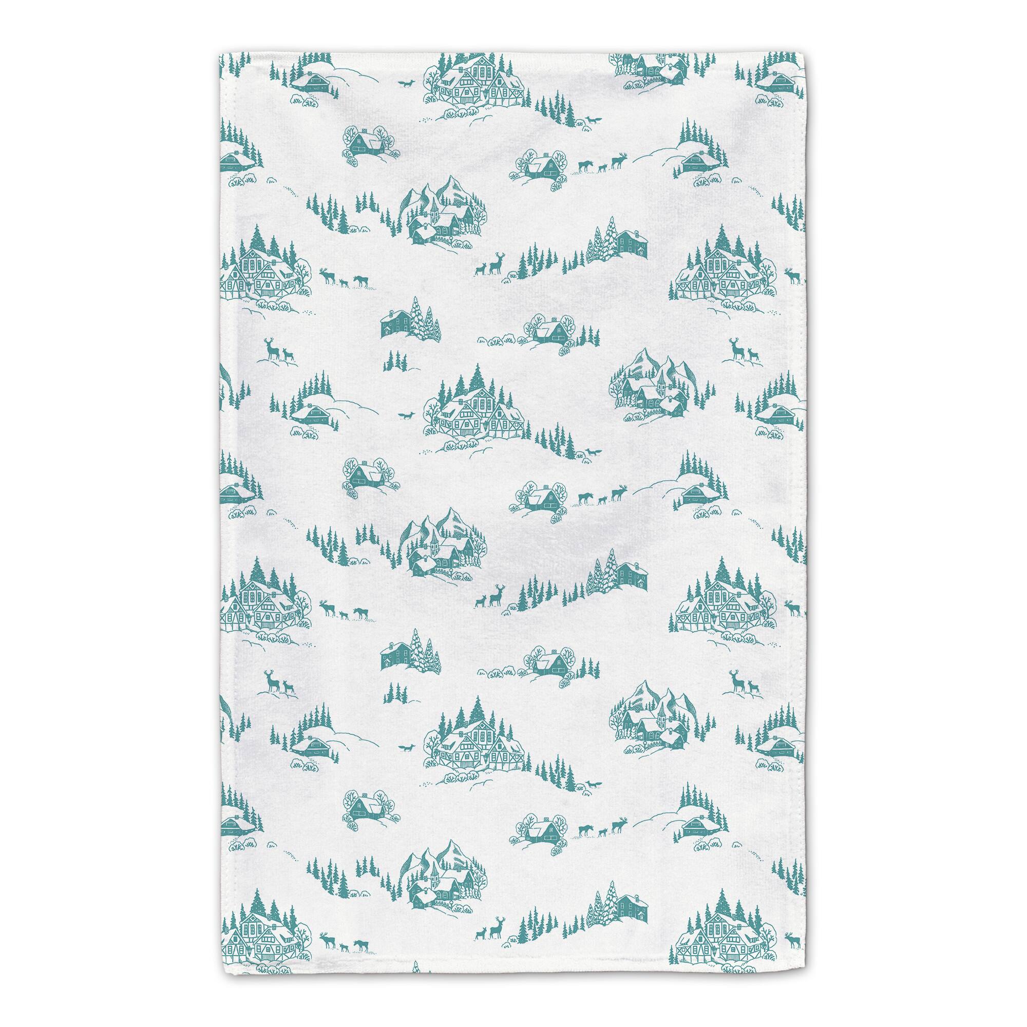 Snowy Town Teal Tea Towels - Set of 2