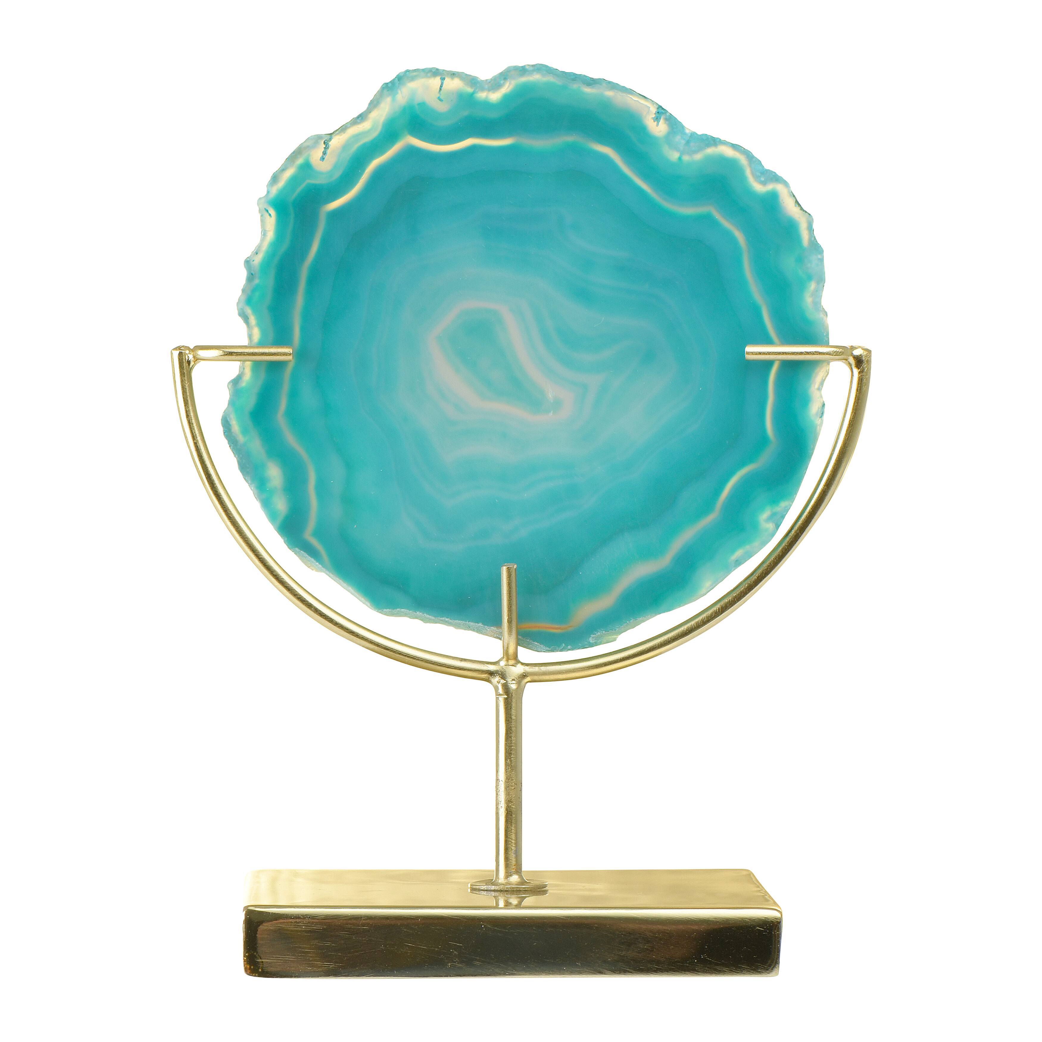 Hello Honey® 7" Marbled Turquoise Decorative Agate Slice Accent on Metal Stand