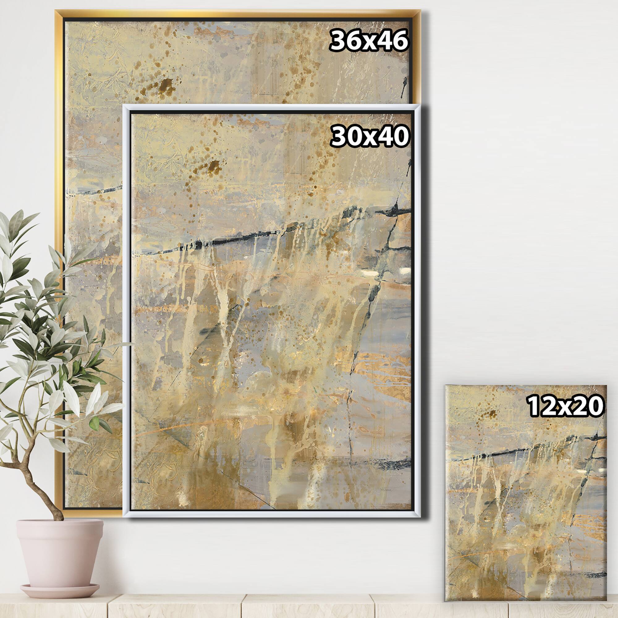 Designart - Geometric Cream Block II - Modern Glam Canvas in Gold Frame