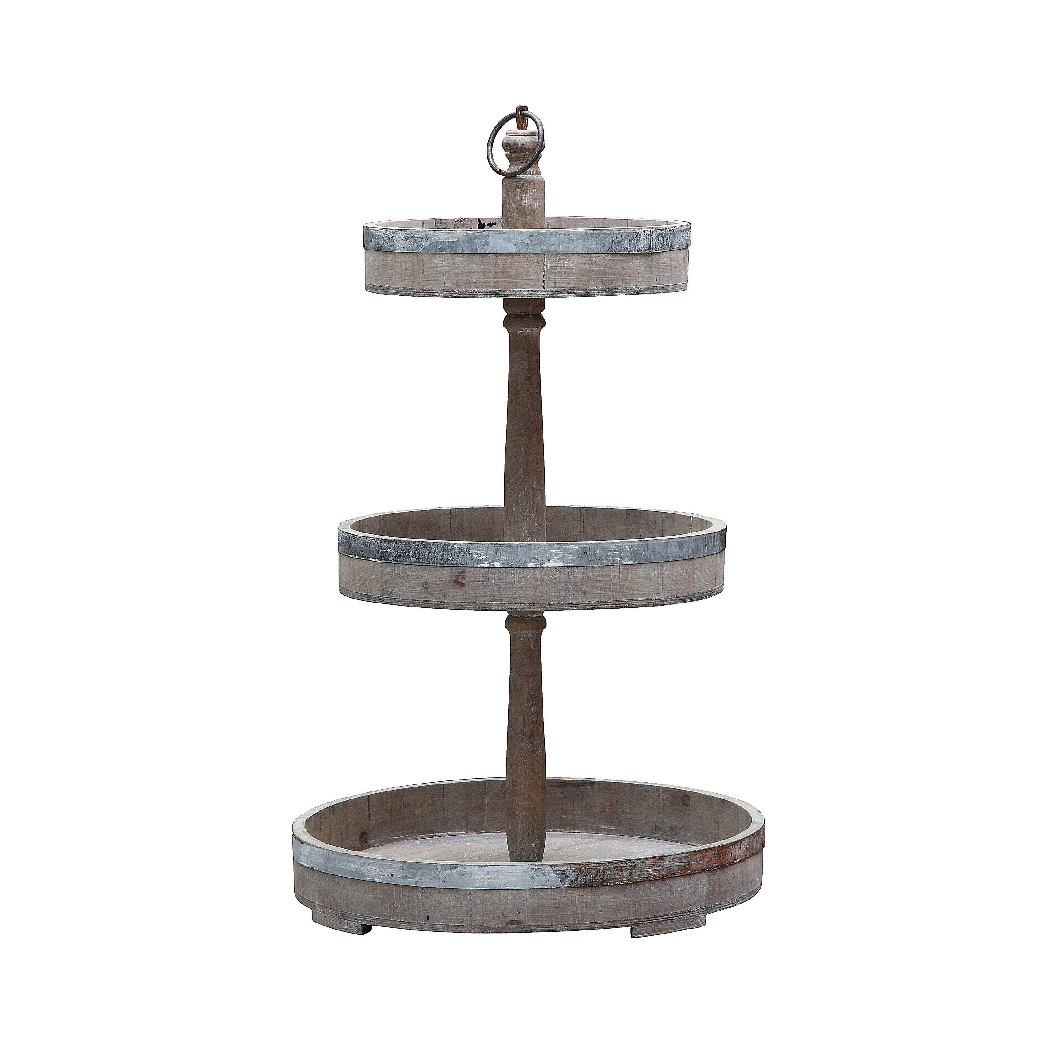 26.5&#x22; Decorative Wood &#x26; Tin 3 Tier Tray