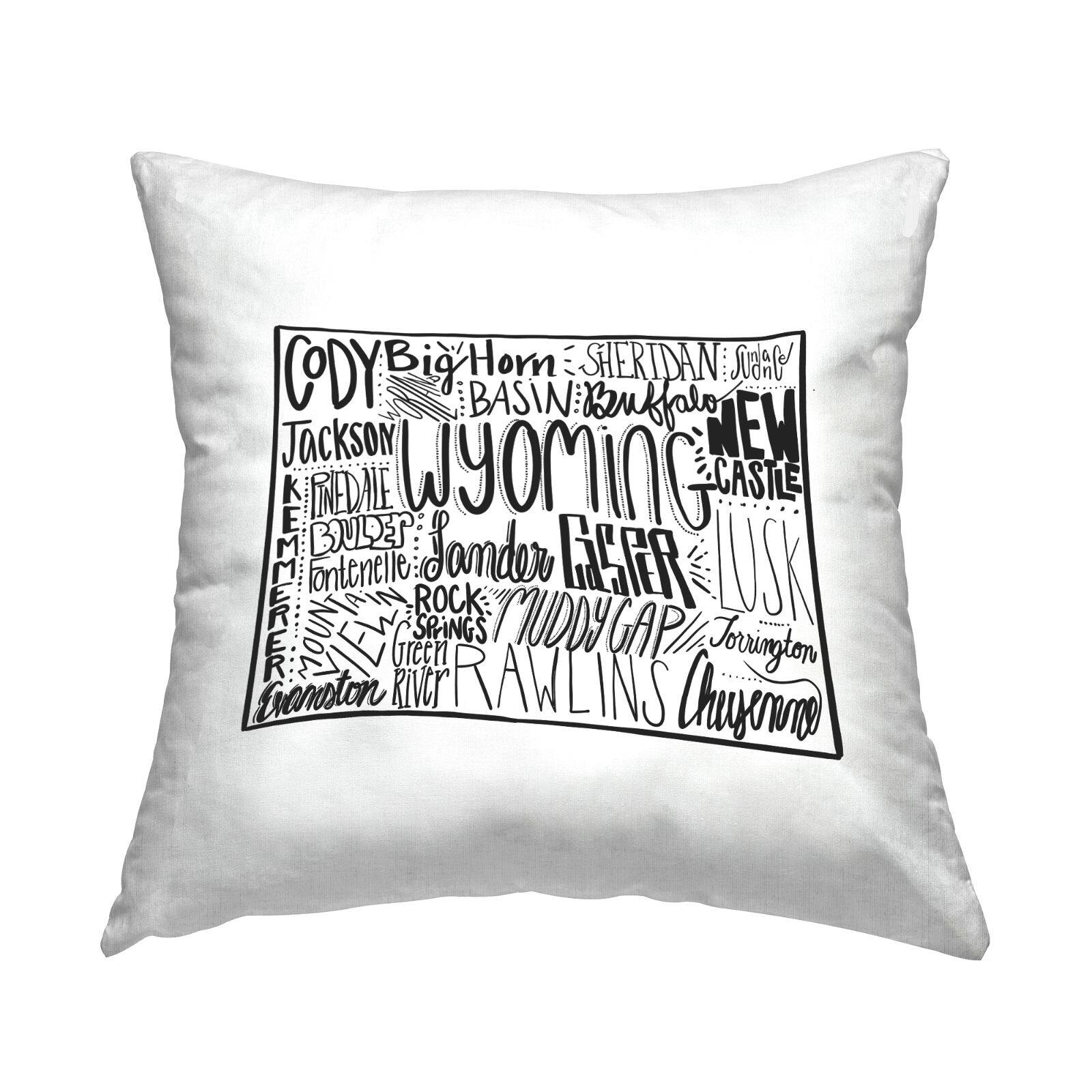 Stupell Industries Wyoming State Cities Map Typography Outline Throw Pillow, 18" x 18"