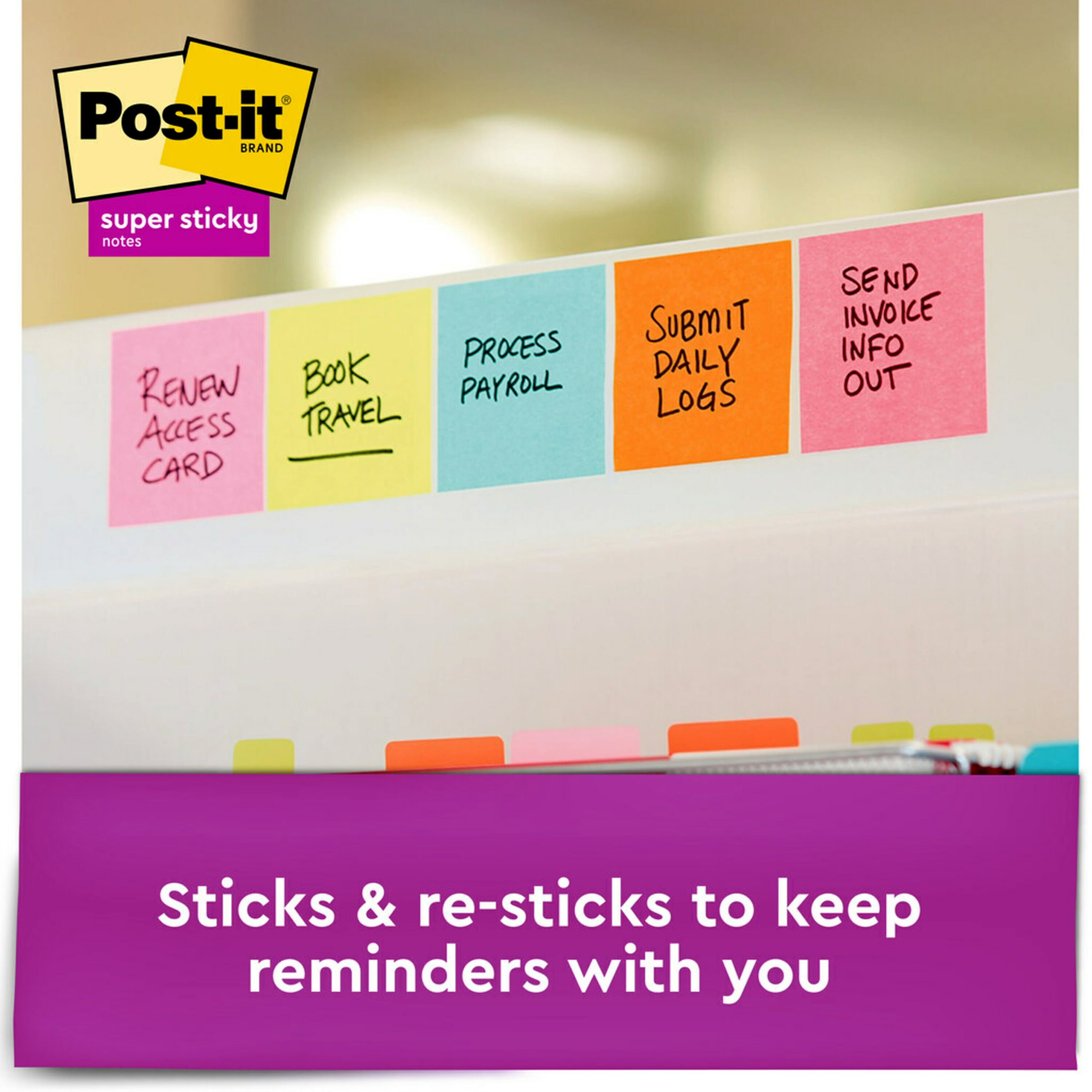 Post-it® 3" x 3" Super Sticky Notes, 5 Pack