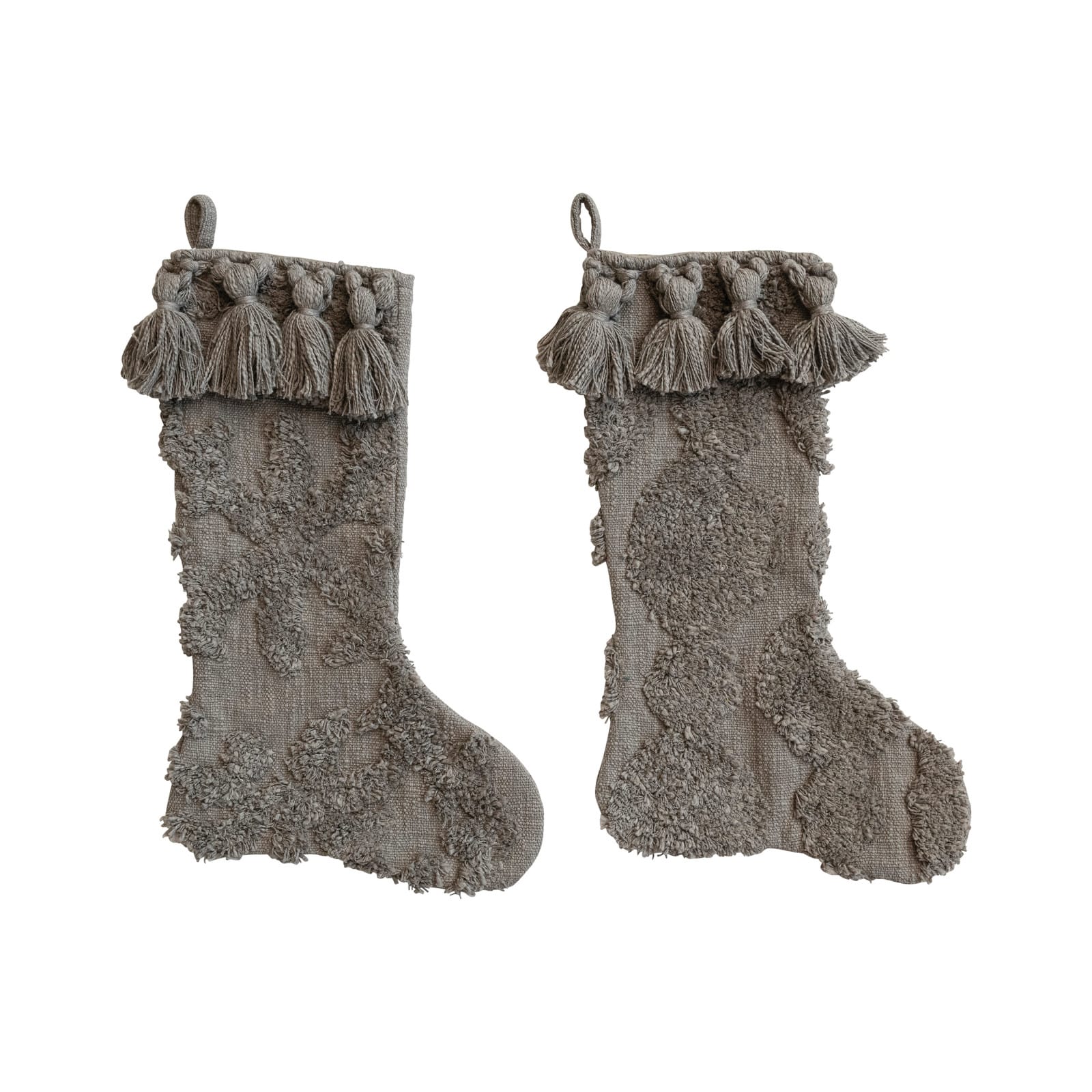 Hello Honey&#xAE; 20&#x22; Gray Cotton Slub Stocking with Tufting &#x26; Tassels, 2ct.