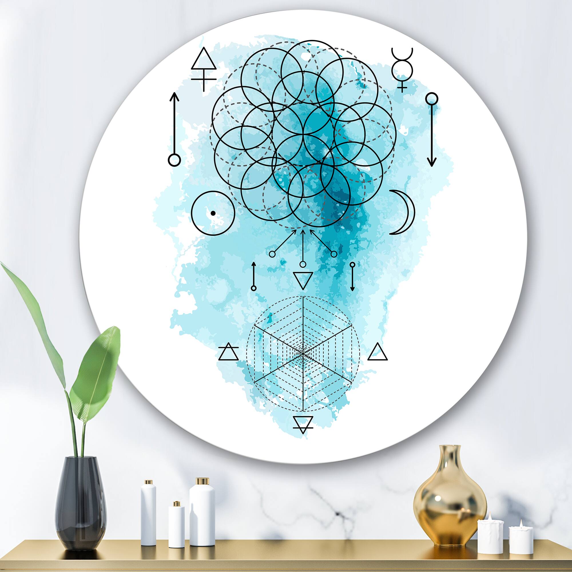 Designart - Symbol of Alchemy and Sacred Geometry I - Bohemian &#x26; Eclectic Metal Circle Wall Art