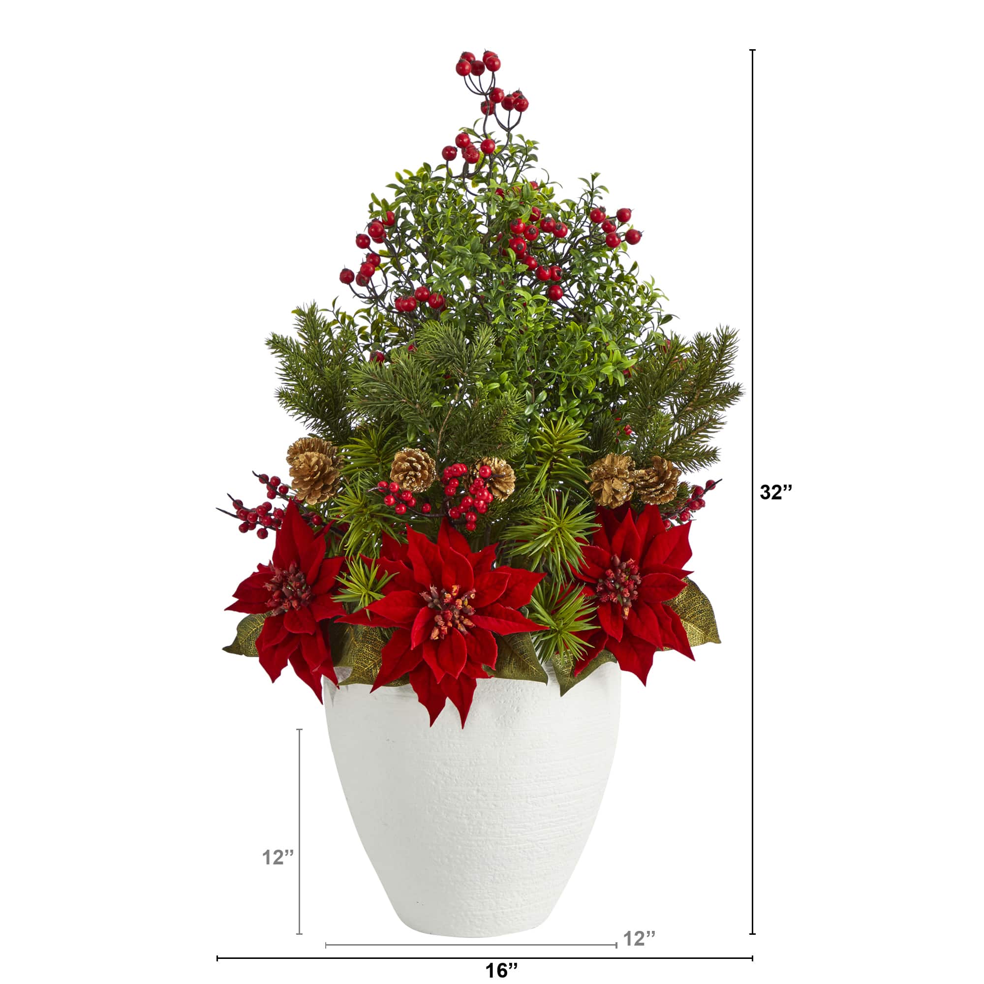 2.5ft. Poinsettia, Boxwood &#x26; Succulent Arrangement in White Vase