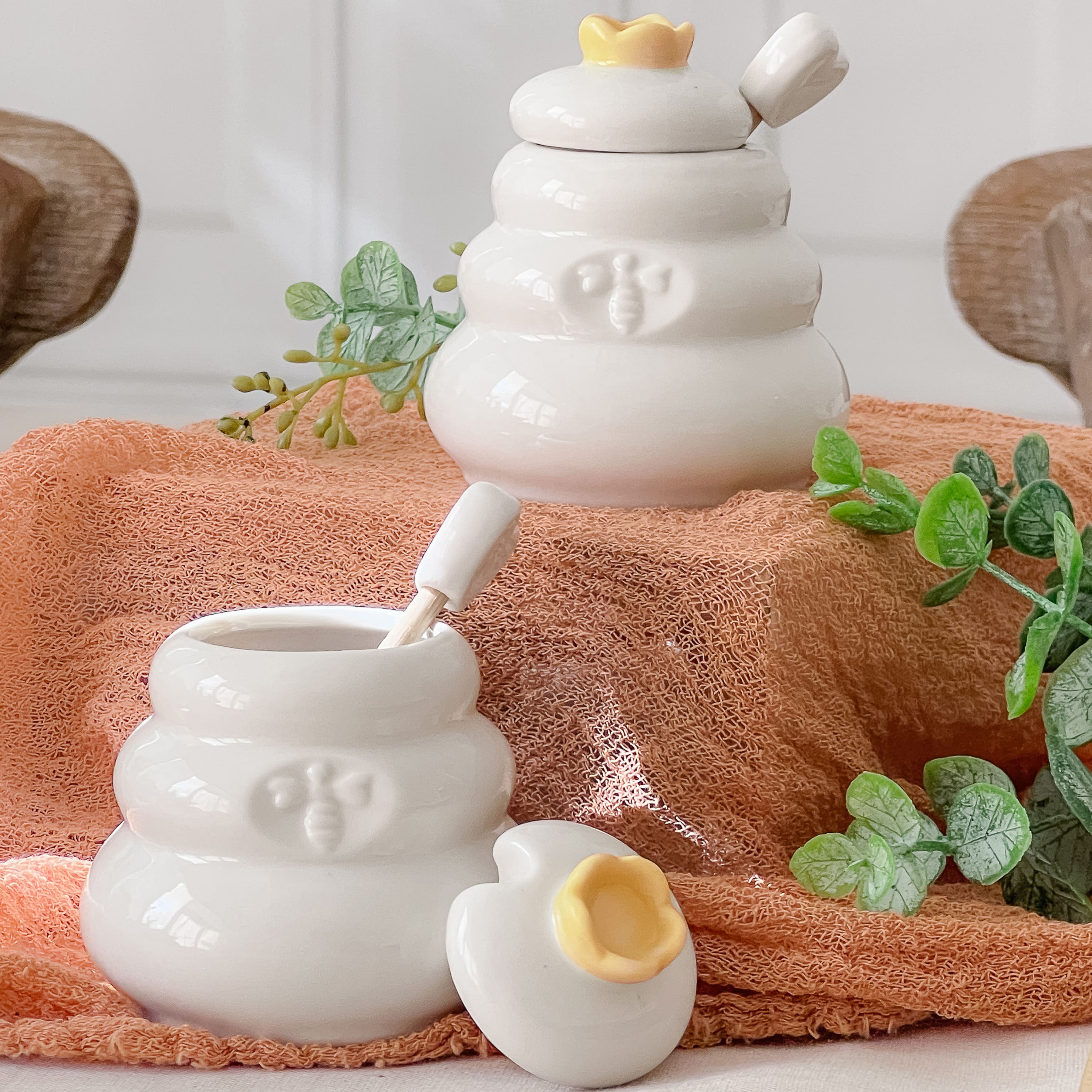 Kate Aspen&#xAE; Bee Hive Ceramic Mini Honey Jar &#x26; Dipper Set, 2ct.