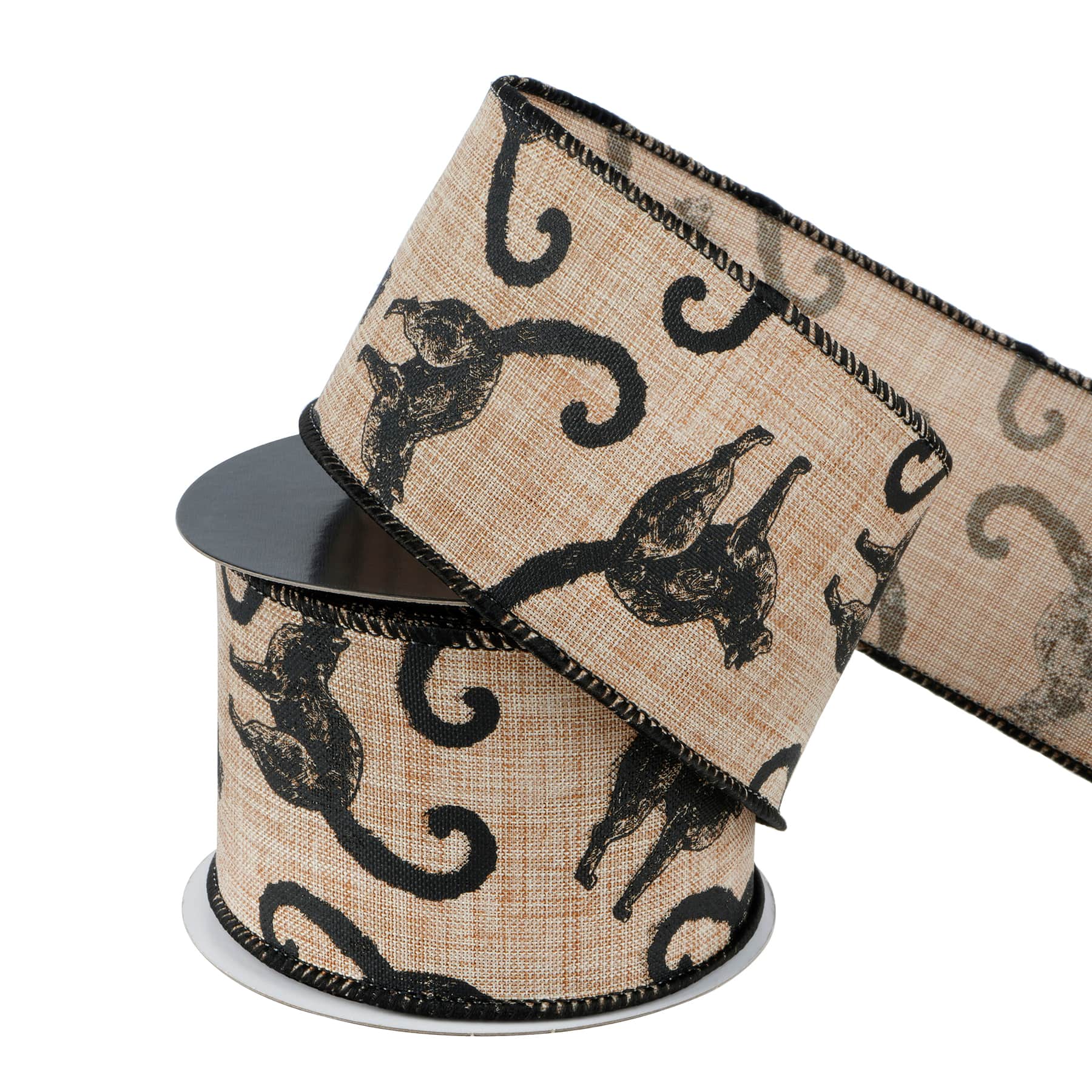 2.5&#x22; x 20ft. Black Cats Wired Faux Burlap Ribbon by Celebrate It&#xAE; Halloween