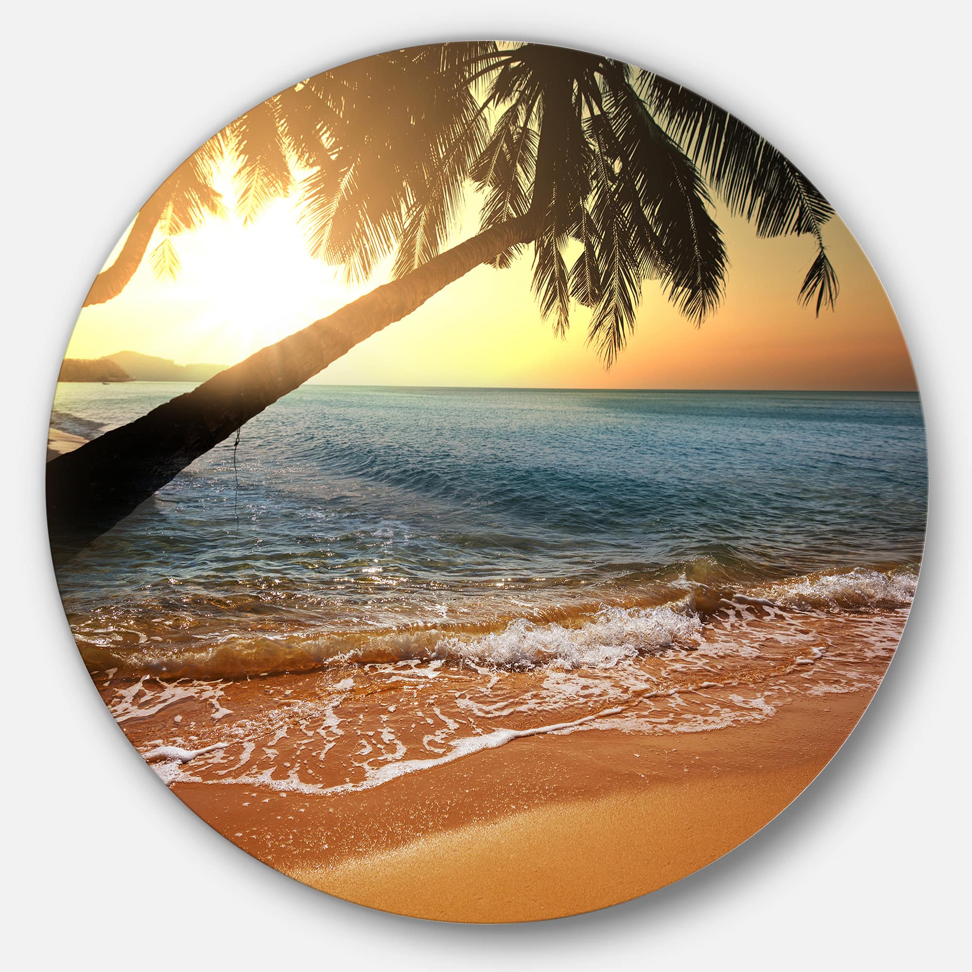 Designart - Beautiful Sunset on Tropical Beach&#x27; Large Seashore Metal Circle Wall Art