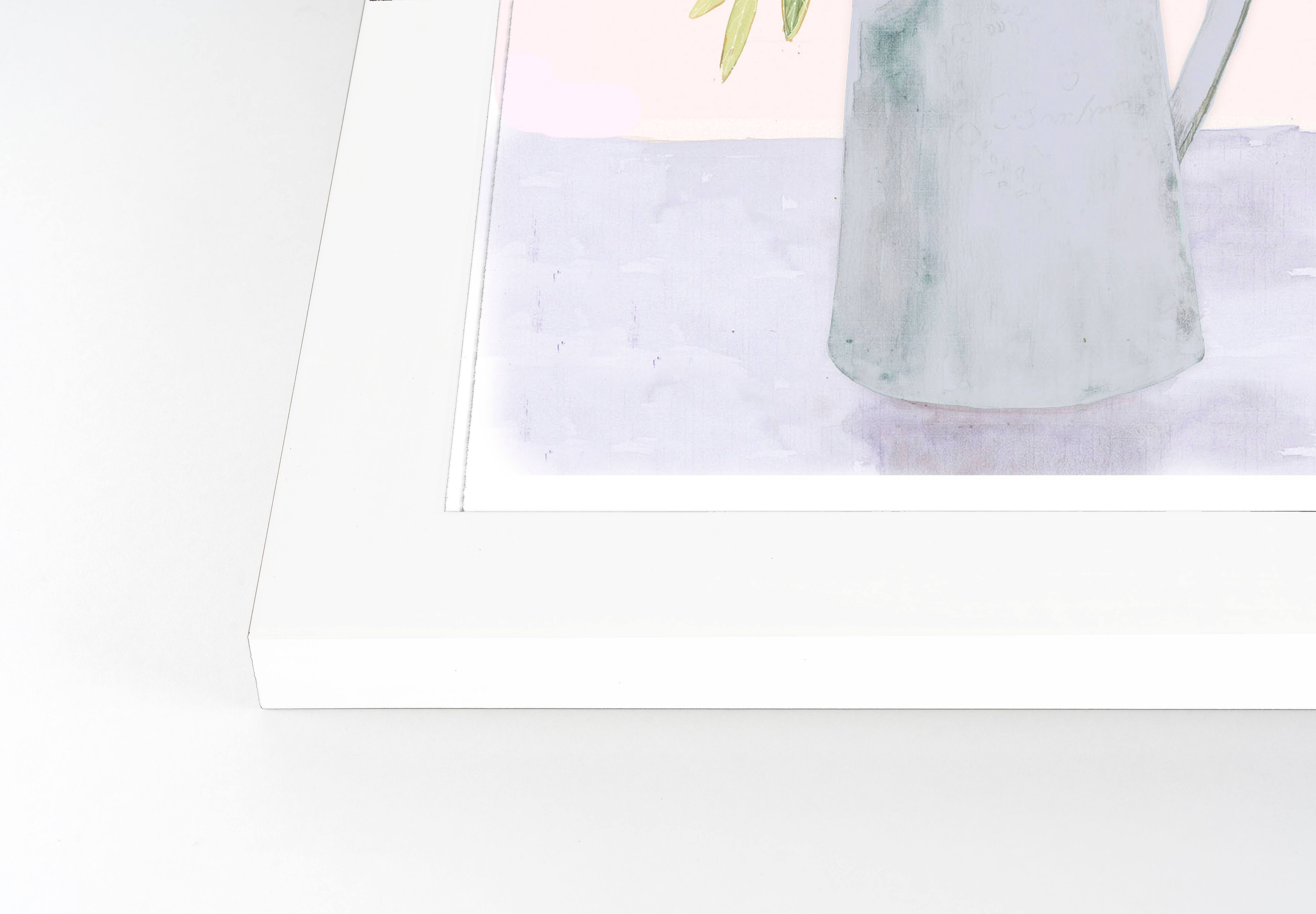 Florals in Pitcher 11" x 14" White Framed Print Under Plexiglass