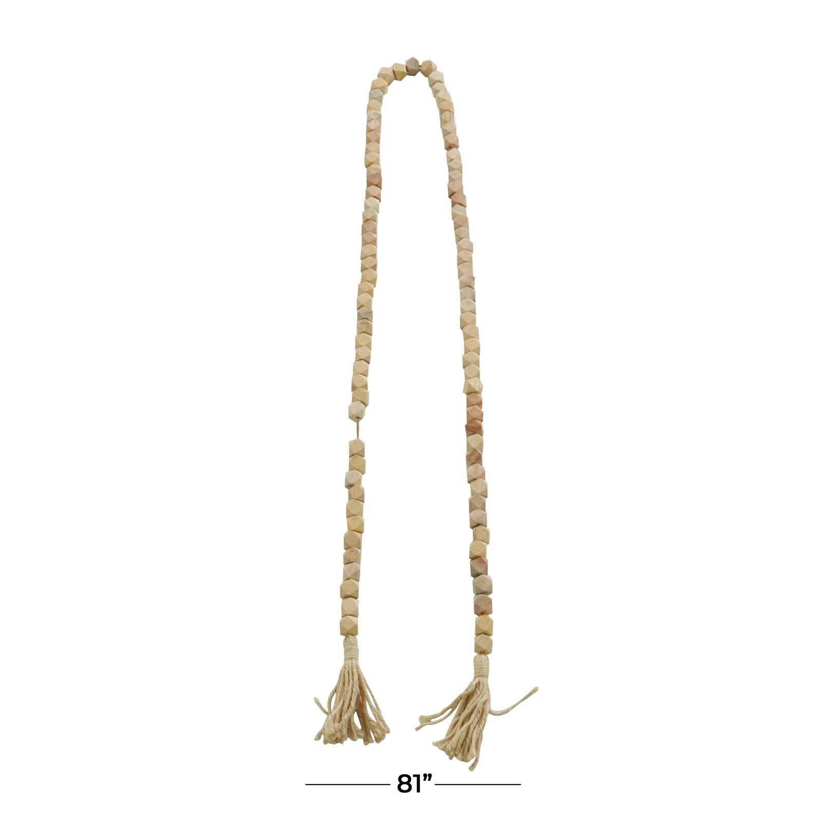 80" Bohemian Mango Wood Beads with Tassels Garland