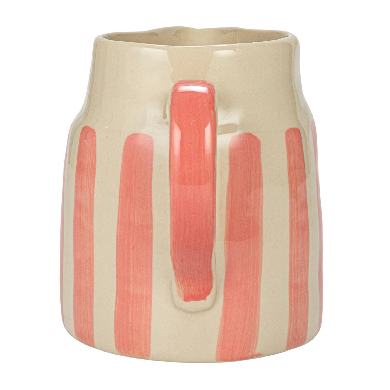 9&#x22; Hand-Painted Wax Relief Pink Sriped Stoneware Pitcher