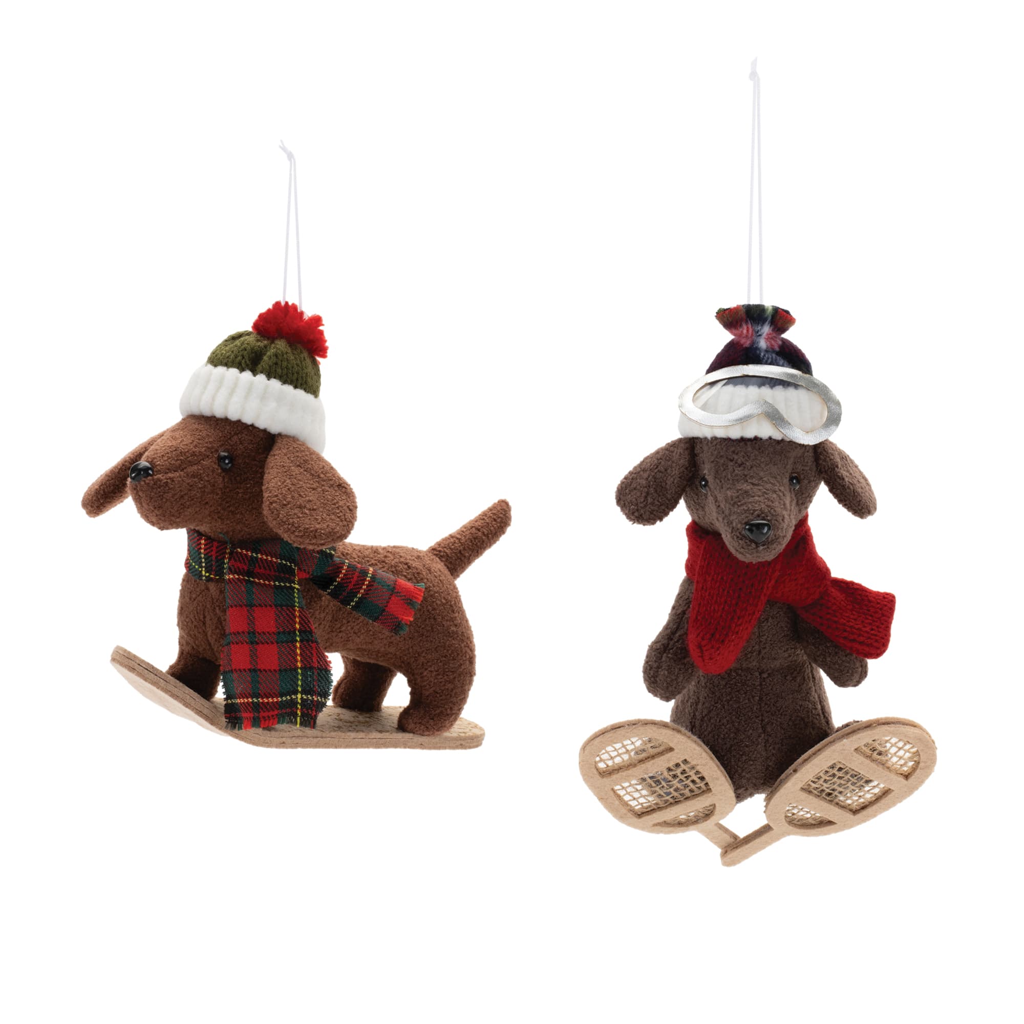 Plush Ski & Snowboard Dog Christmas Ornaments Set