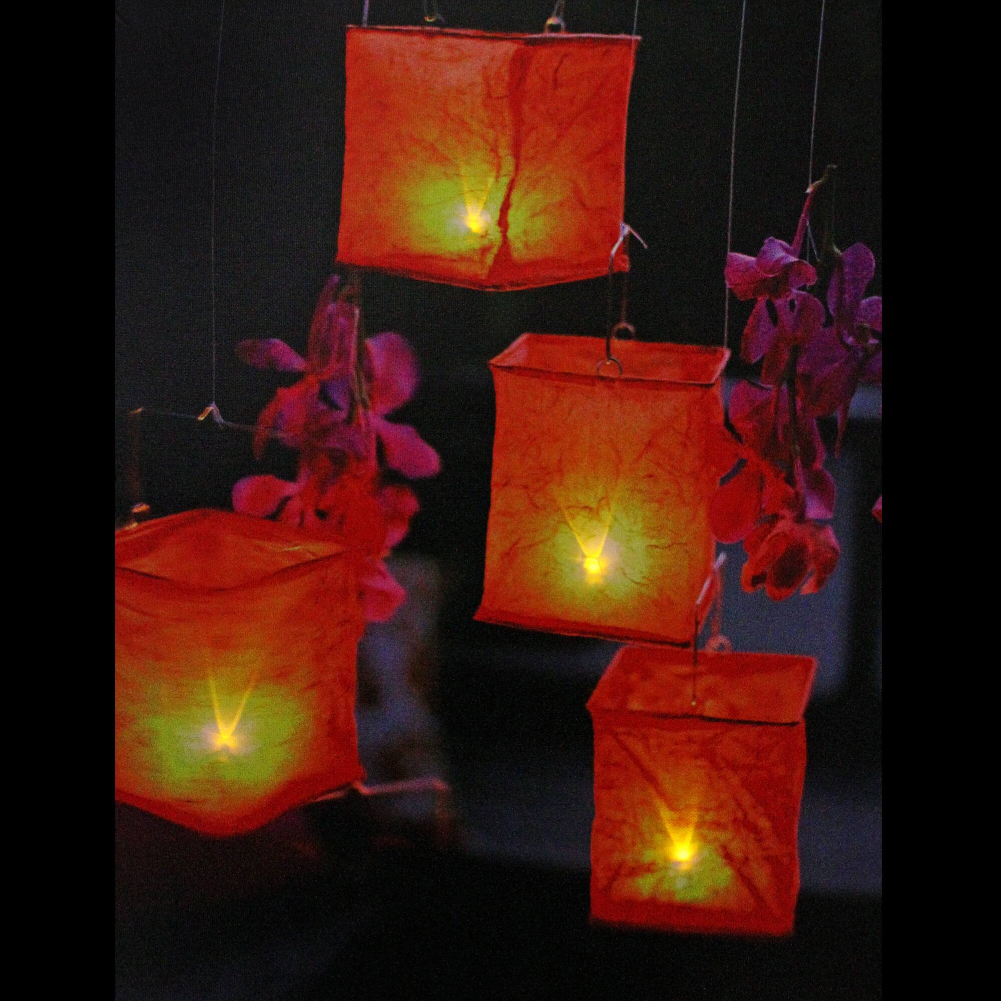 LED Flickering Garden Lantern Candles &#x26; Pink Orchids Canvas Wall Art