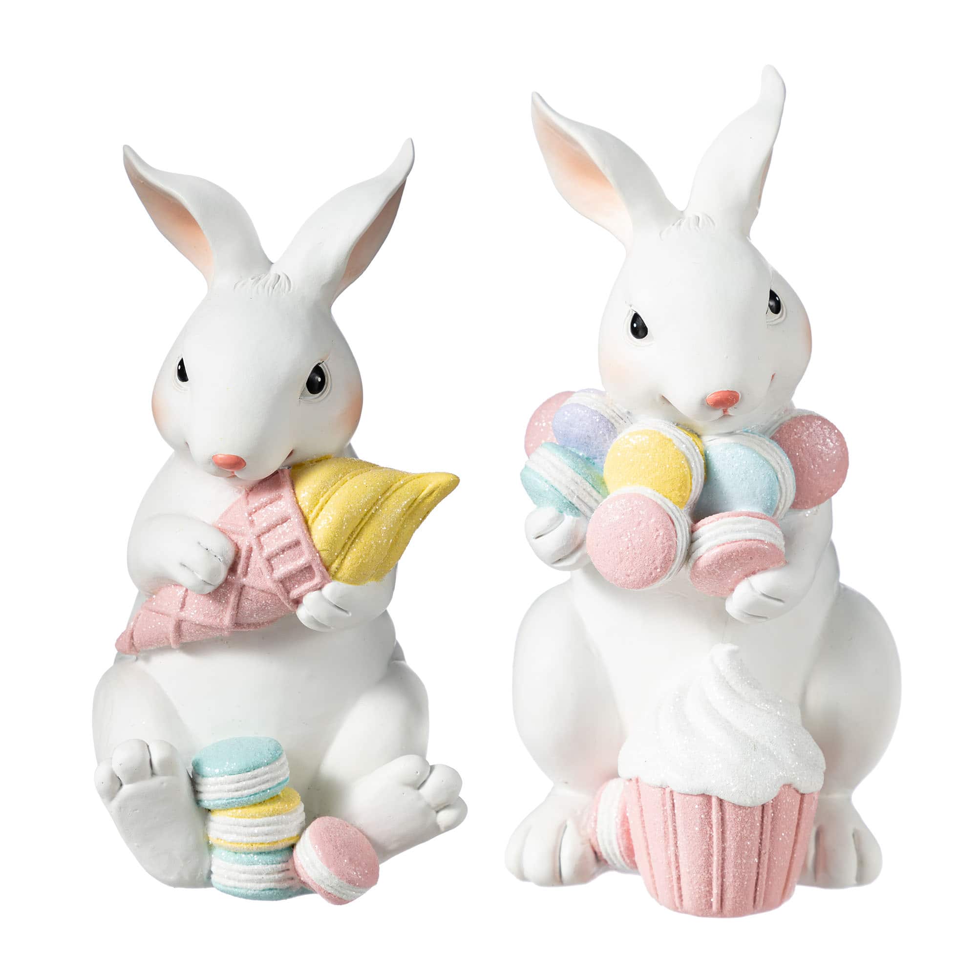 Glitzhome® Set of 2 Easter Resin Bunny Holding Macaron Table Decor