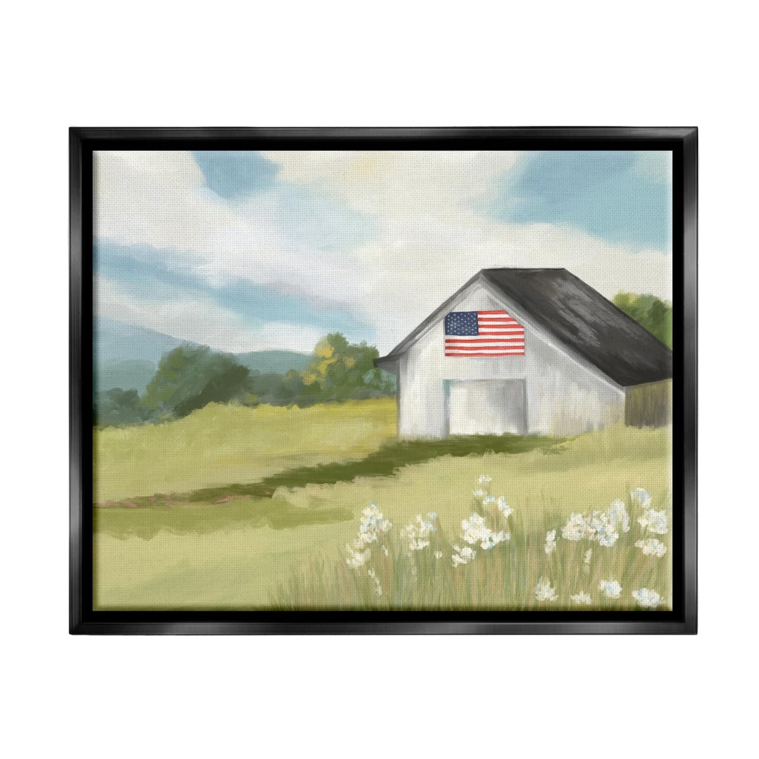 Stupell Industries American Flag on Barn Floater Framed Art