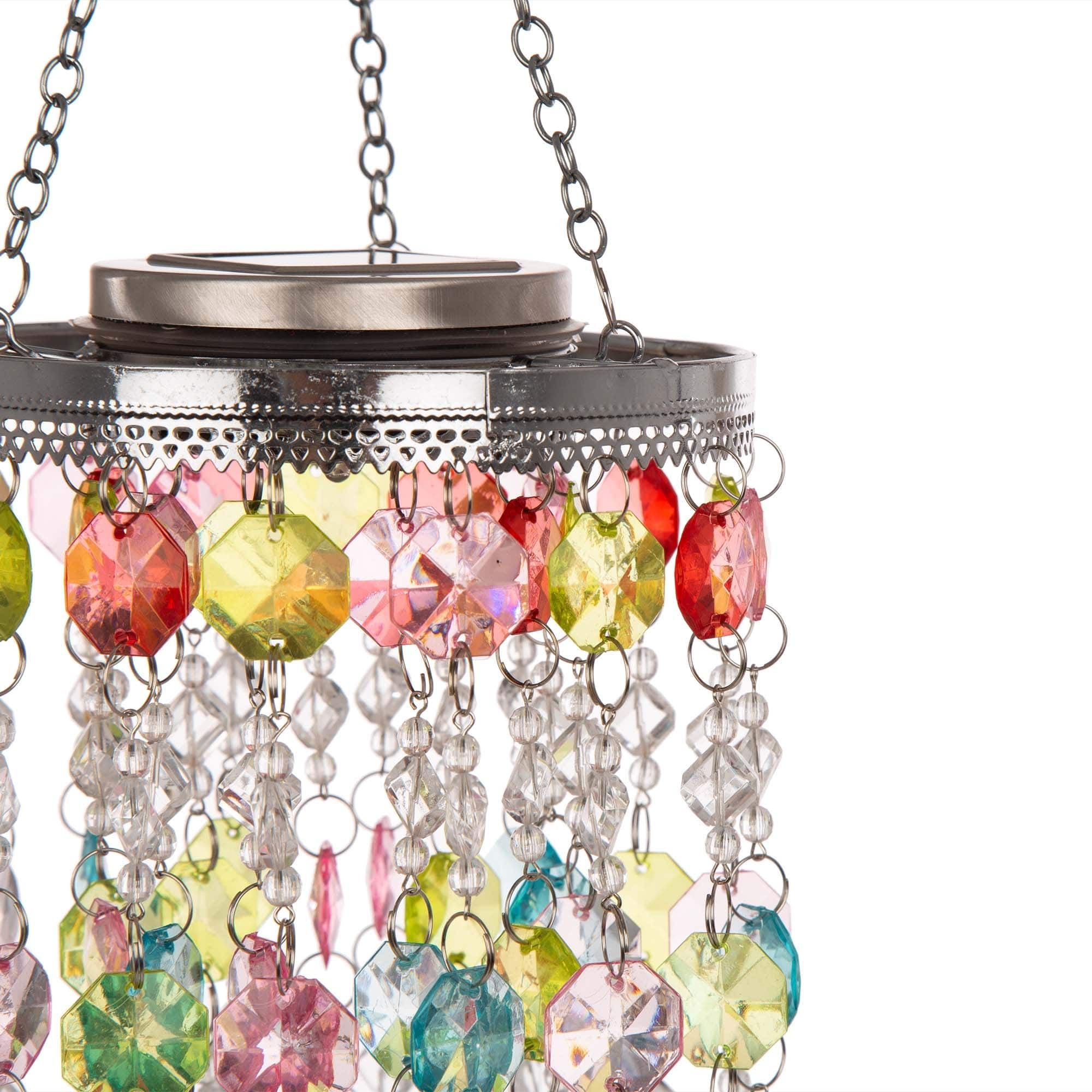 Glitzhome&#xAE; 18.75&#x22; Solar Lighted Hanging D&#xE9;cor with Multicolored Acrylic Jewel Beads