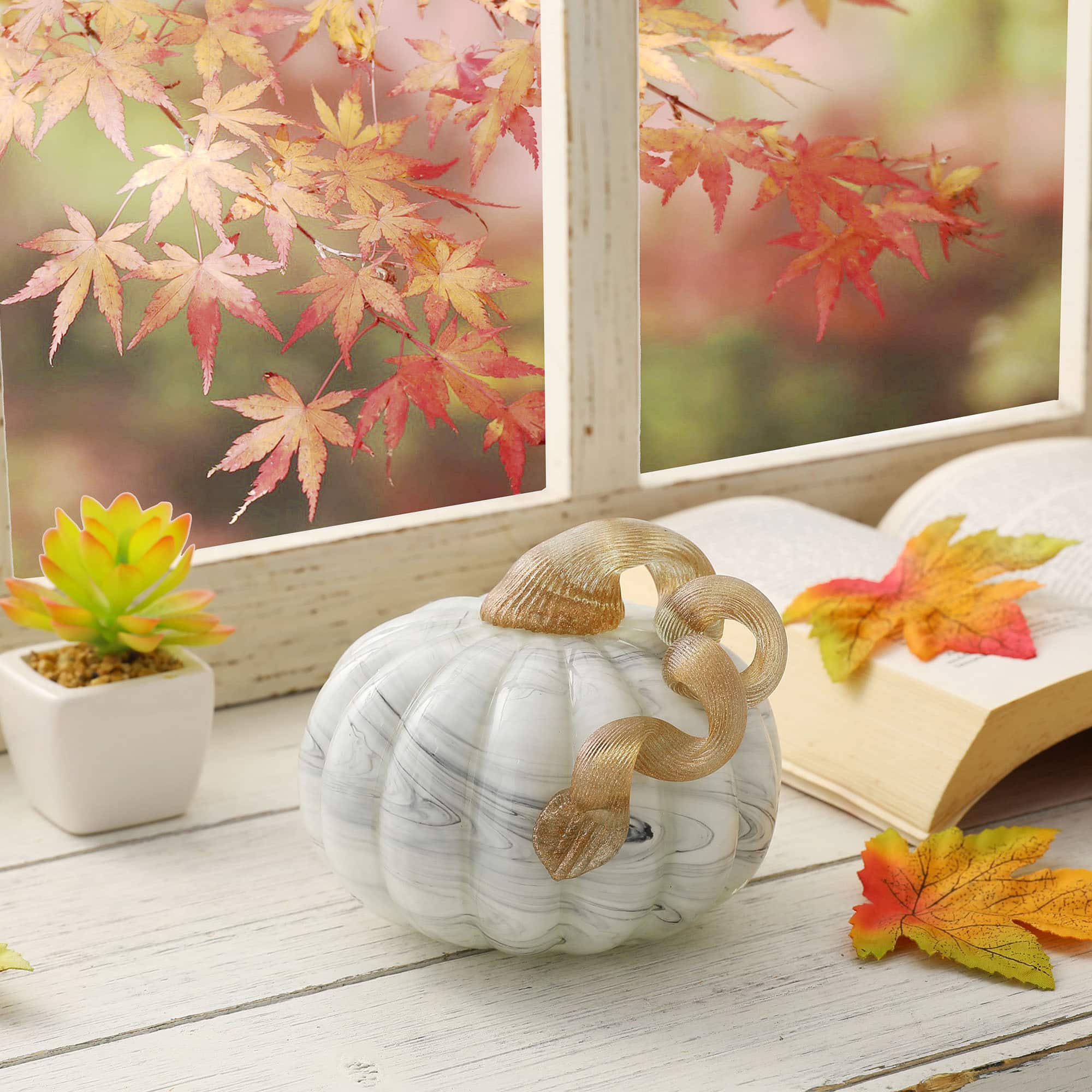 Glitzhome&#xAE; Small Marble Glass Pumpkin, Gray