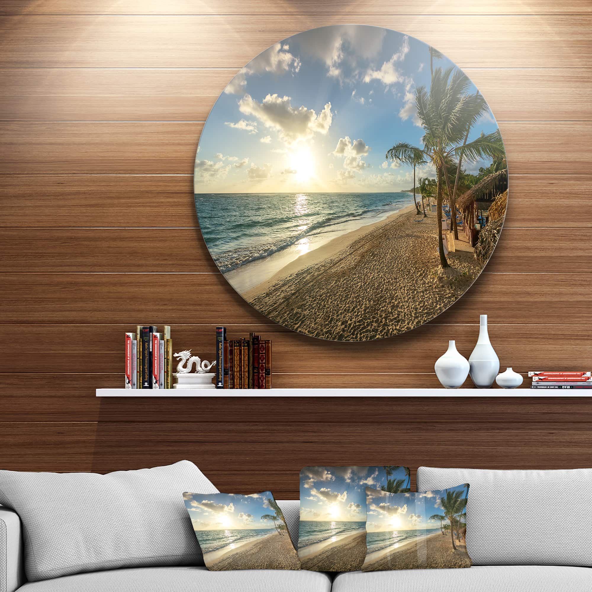 Designart - Beautiful Caribbean Vacation Beach' Disc Large Beach Large Metal Circle Wall Art