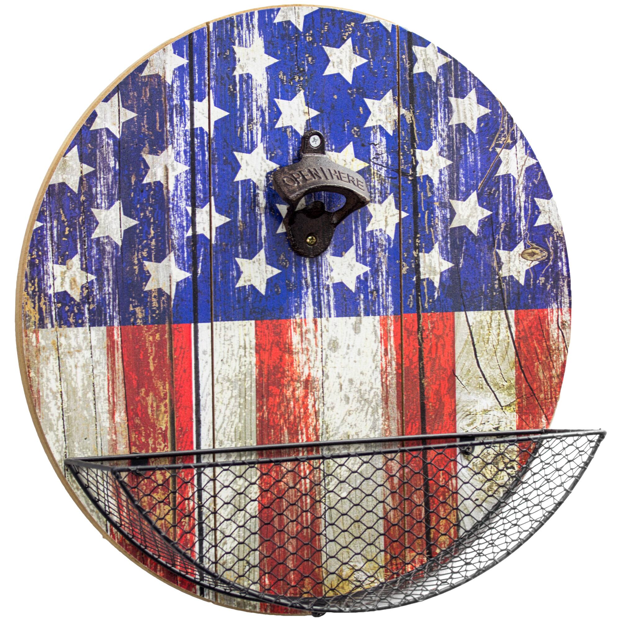 American Flag Bottle Opener &#x26; Cap Catcher Wall D&#xE9;cor
