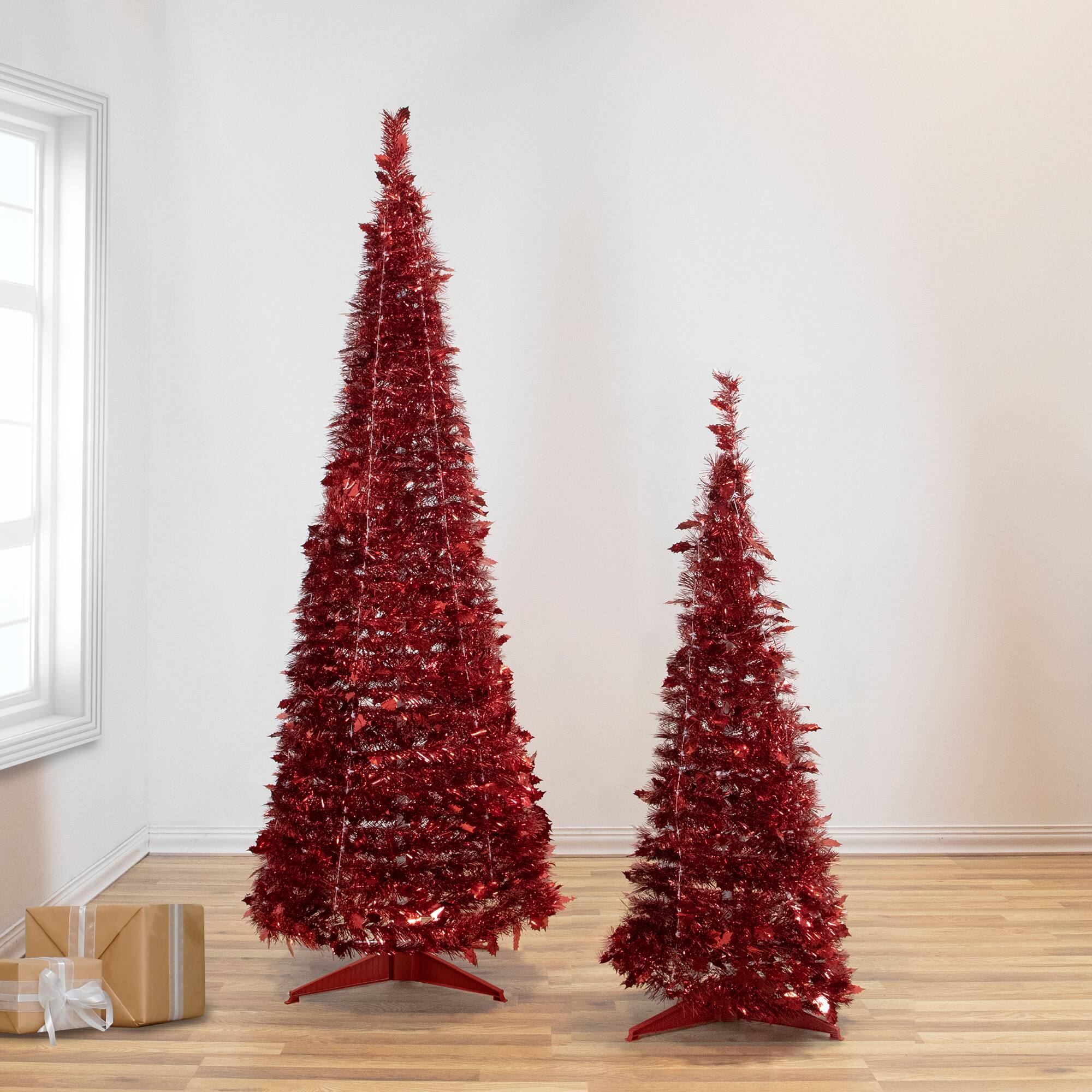 4ft. Unlit Red Tinsel Pop-Up Artificial Christmas Tree