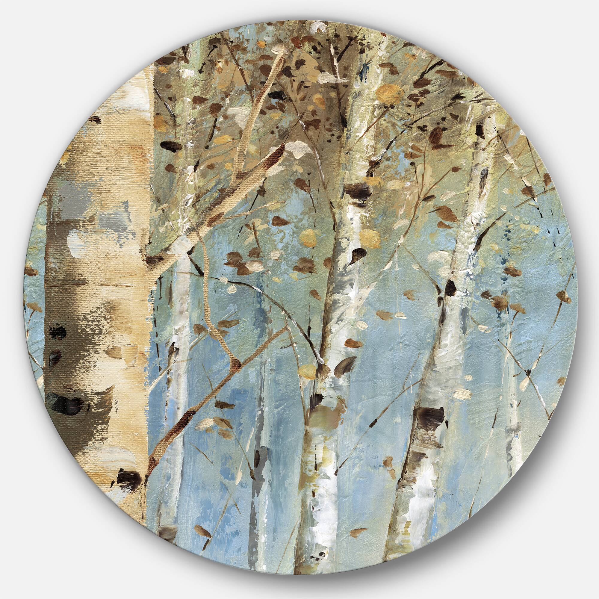 Designart - White Birch Forest I - Farmhouse Metal Circle Wall Art