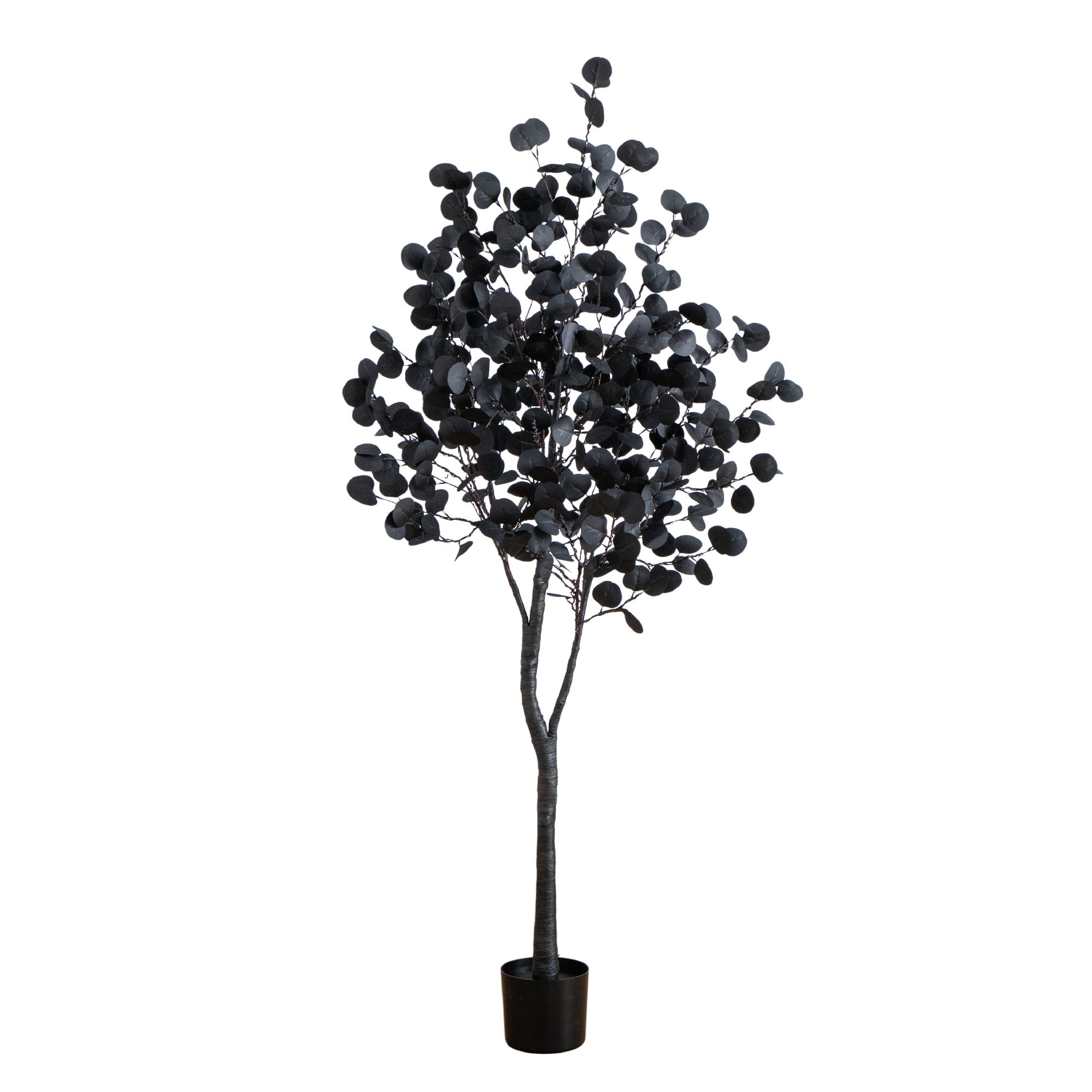 6ft. Pre-Lit Artificial Halloween Black Eucalyptus Tree with 300 Orange &#x26; Purple LED Lights