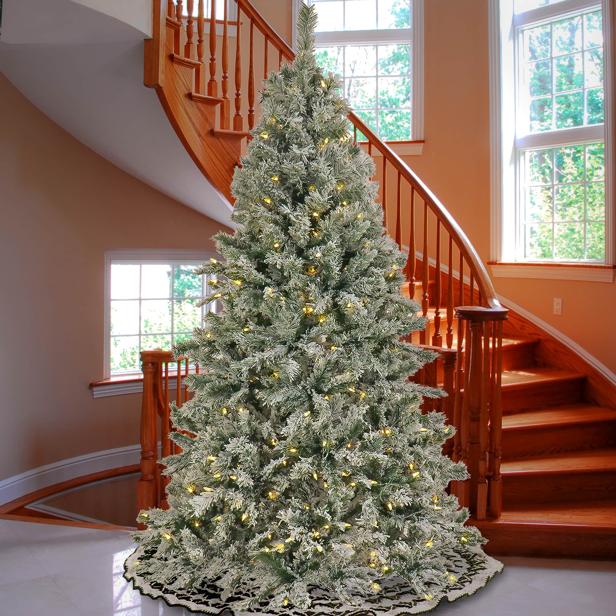 9ft. Pre-Lit Snowy Harwich Artificial Christmas Tree, Dual Color® LED Lights